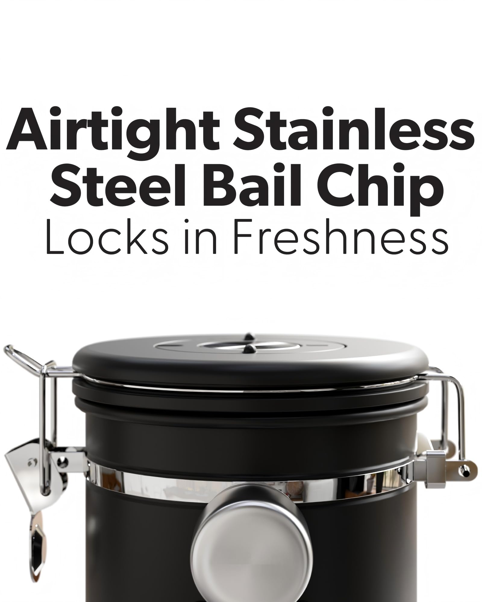 COMIWIN 1500ml Coffee Canister with Window 16oz, Date Tracker & Scoop, Ground Beans, Airtight Stainless Steel Kitchen Food Storage Container, Tea, Cereal, Sugar, Bar Accessories Gifts, Black Jar - 3