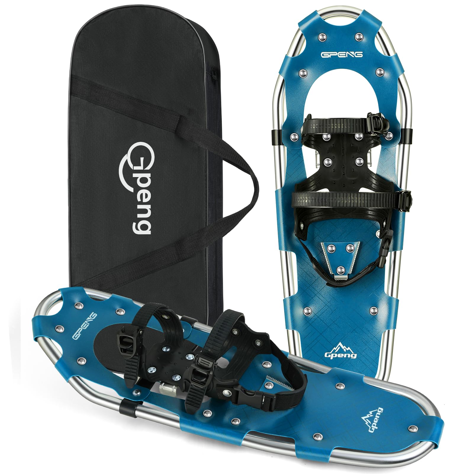 Gpeng Snowshoes for Men Women Youth Kids, Light Weight Aluminum Snow Shoes with Trekking Poles, Crampon Protector and Carrying Tote Bag (Navy Blue, 30 inch)