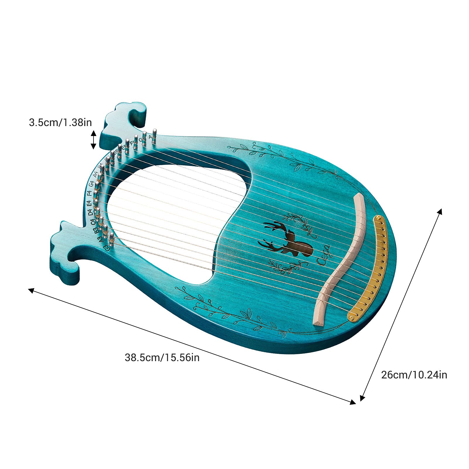 Arpa de lira de madera de 16 cuerdas con caja de resonancia, cuerdas de acero, llave de afinación, juego de 3 púas, juego de calcomanías y usuario, instrumento musical para principiantes, músicos