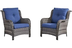 HUMMUH Outdoor Wicker Rattan Dining Chair Set of 2