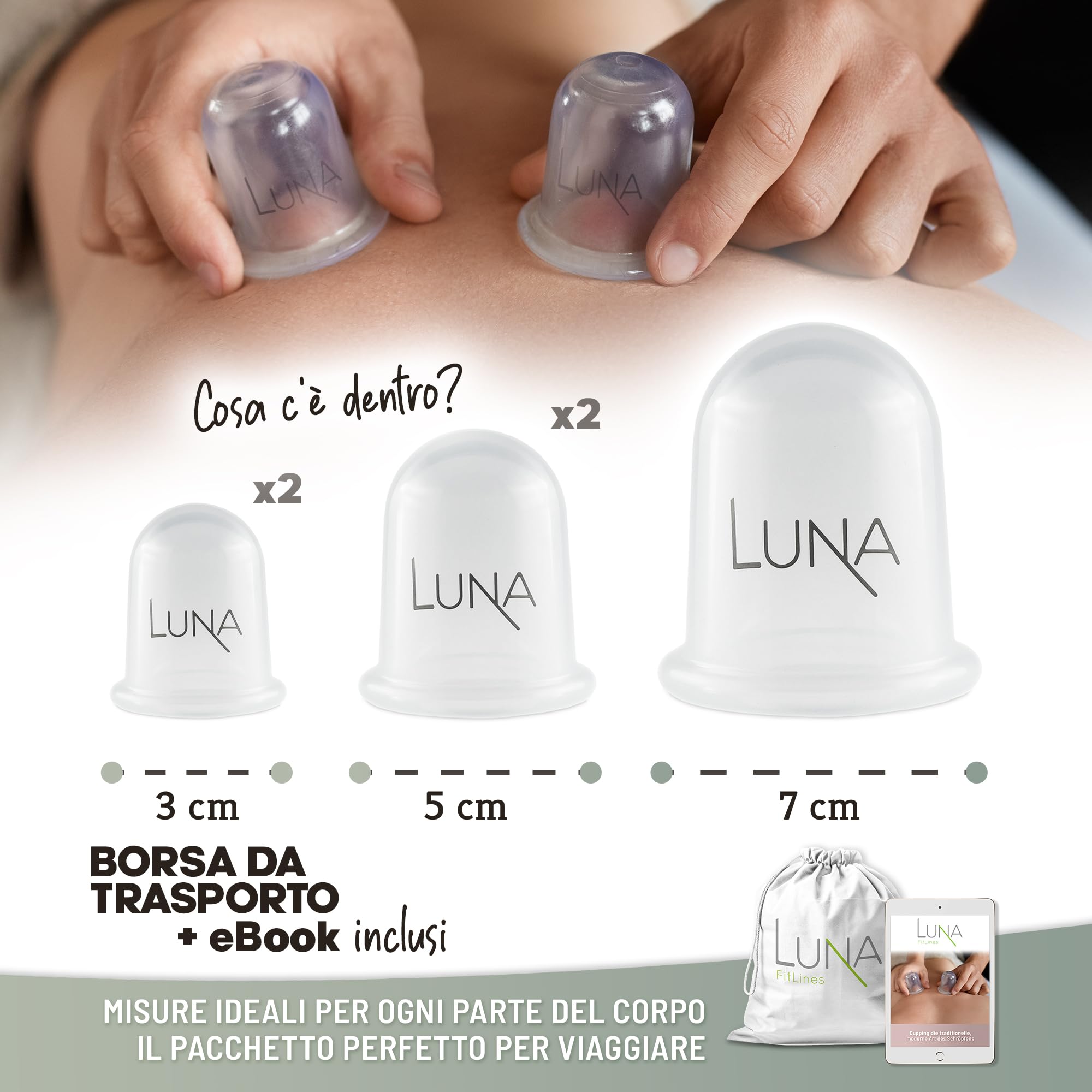 Set Coppettazione - 5 Coppette Anticellulite Premium di Diverse Dimensioni - Libretto Istruzioni Incluso - Finalmente una Fine alla Tensione Muscolare - Coppette Silicone Massaggio
