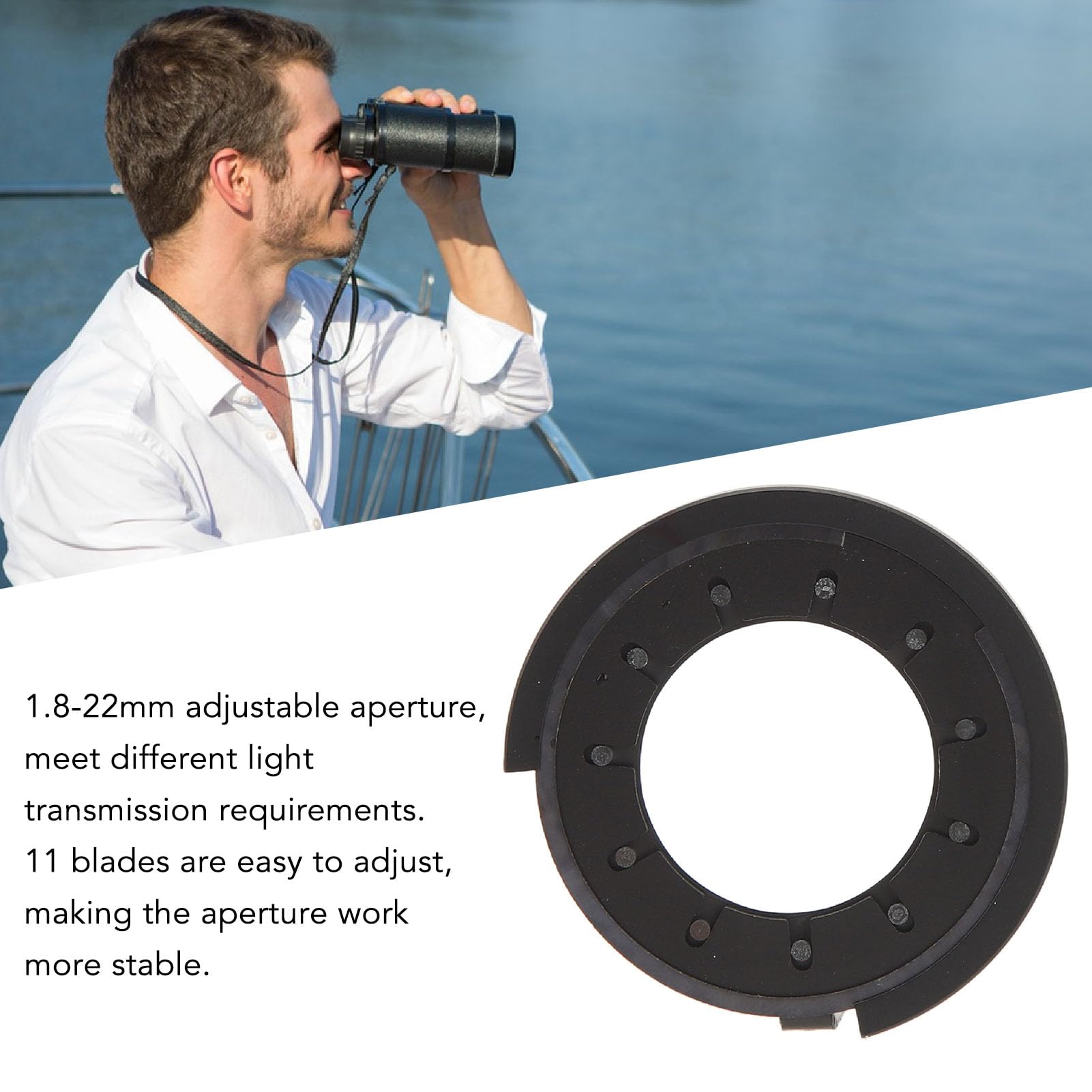 Adjustable Iris Aperture, 1.8 22mm, 11 Blades, Reusable Aluminum Alloy Lens Diaphragm for Photo Research, default