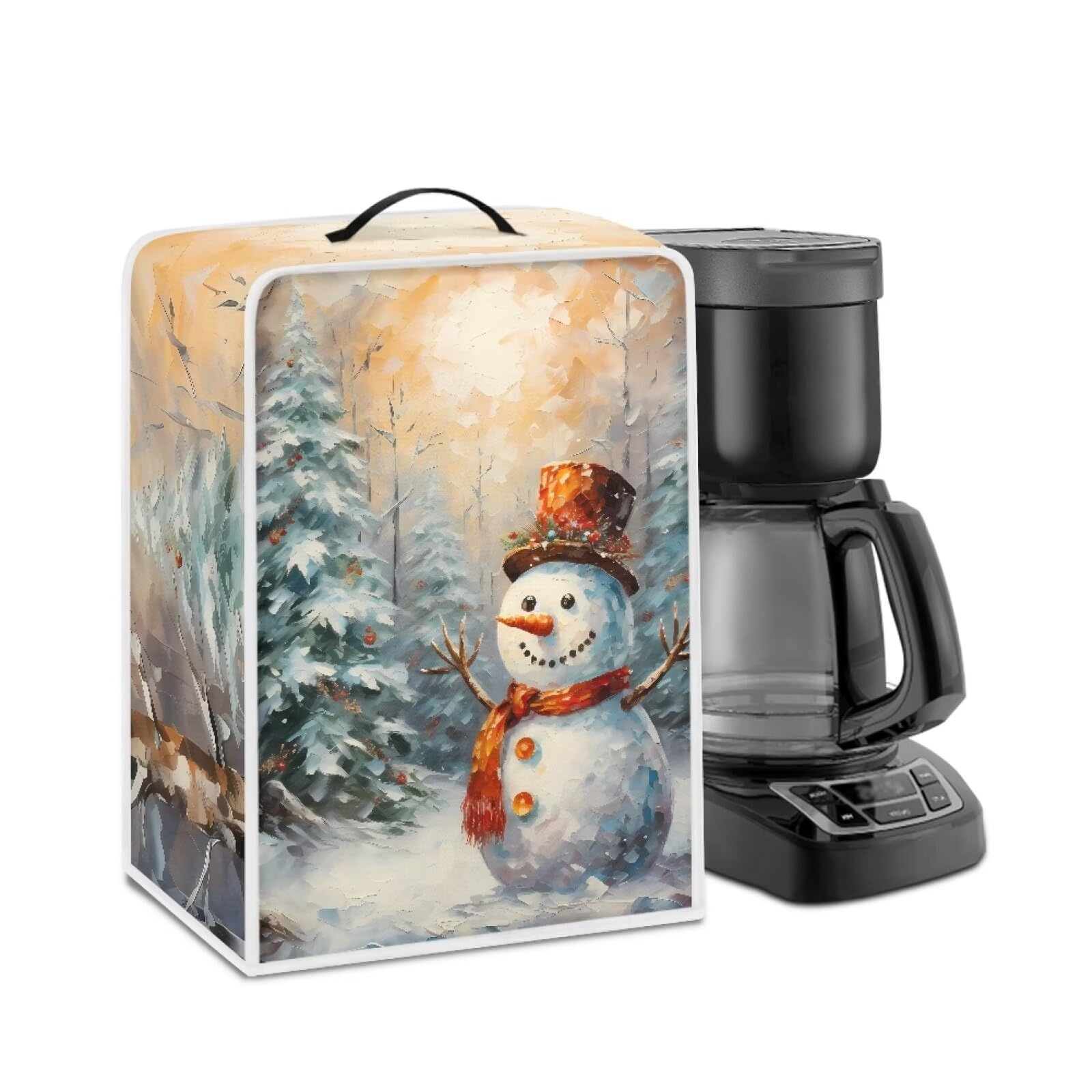 Happy Snowman Coffee Maker Cover Dust Cover Lightweight Kitchen Appliance Covers with Top Handle Durable Coffee Pot Cover for Kitchen Counter Christmas Decor