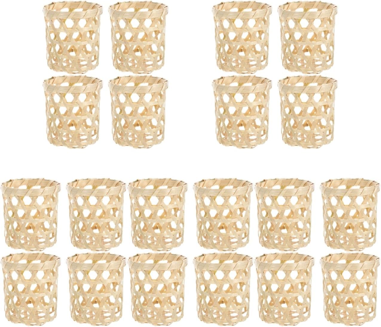 20 PCS Woven Candle Holders Natural Rattan Tea Light Holder Votive Candle Holde·r Sleeves for Wedding Table Decor Centerpiece Vintage Wicker Cup Holde·r for Party Dining Room Events Supplies