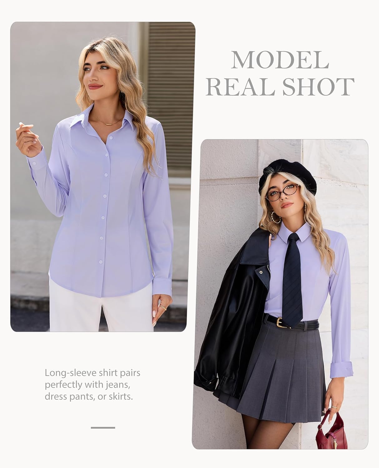 siliteelon Womens Stretch Button Down Shirts Slim fit Long Sleeve Dress Shirt Wrinkle Free Collared Business Casual Blouse - Image 4