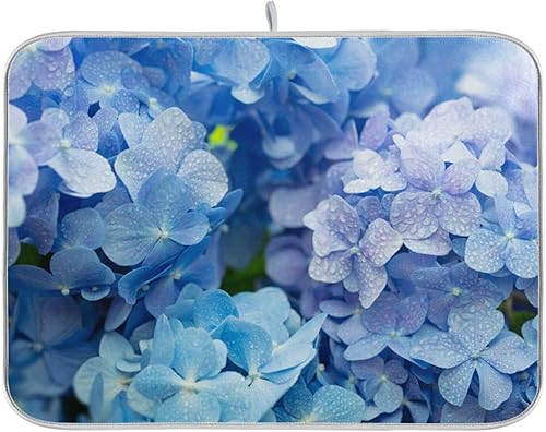 Miniatura 8 de Tarity Tapete de secado de platos de flores azules de acuarela para encimera de cocina, absorbente, resistente al calor, tapete escurridor de platos