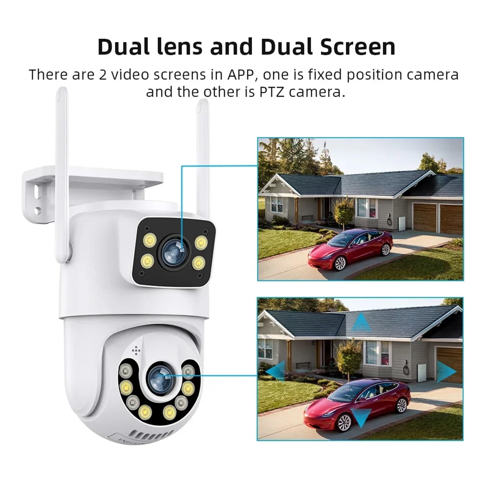 Zewnętrzna bezprzewodowa kamera IP do monitoringu 4K 8MP HD podwójny obiektyw zewnętrzna kamera PTZ automatyczne śledzenie kamera monitorująca ulicę(8MP NO SD Card)
