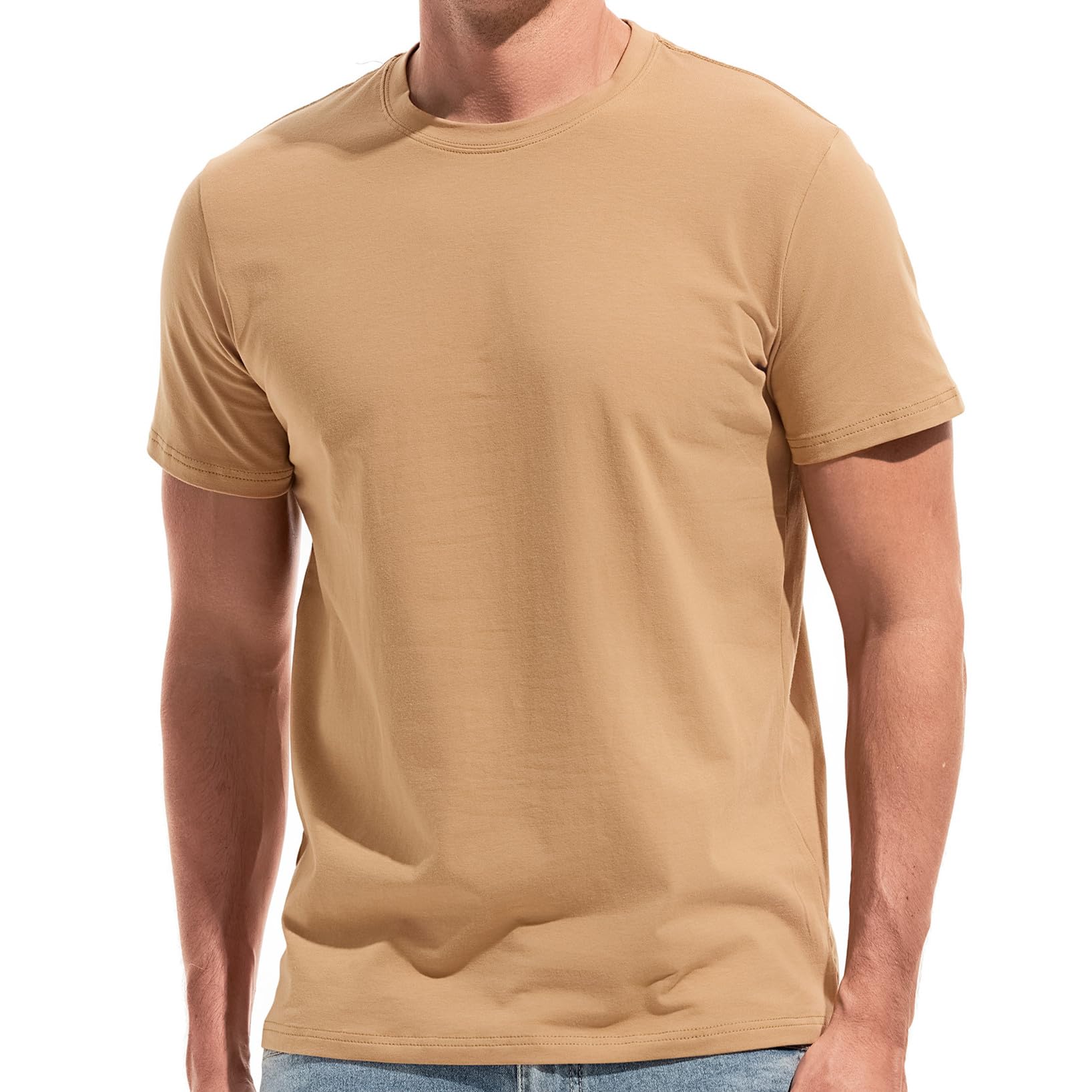 VEIISAR Herren Baumwoll T-Shirt (190g) - Mitteldickes Basic mit Rundhals, Weich & Dehnbar - Bequemer