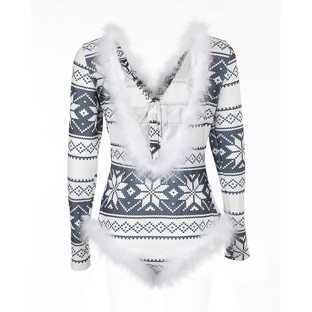 Snowwhite⑅︎◡̈︎*さま Amazon.com: Women's Sexy Deep V Bodysuit Christmas Snowflake