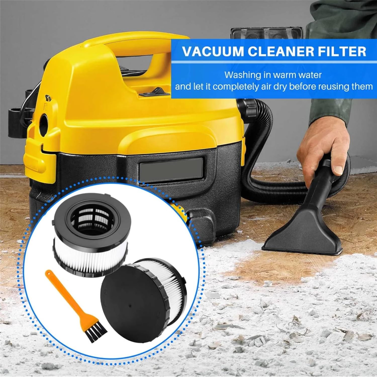 (2pieces) DC5151H HEPA filter replacement accessory, compatible with DEWALT dry wet vacuum DCV517B DC515 DCV517, equipped with 1 reusable cleaning brush