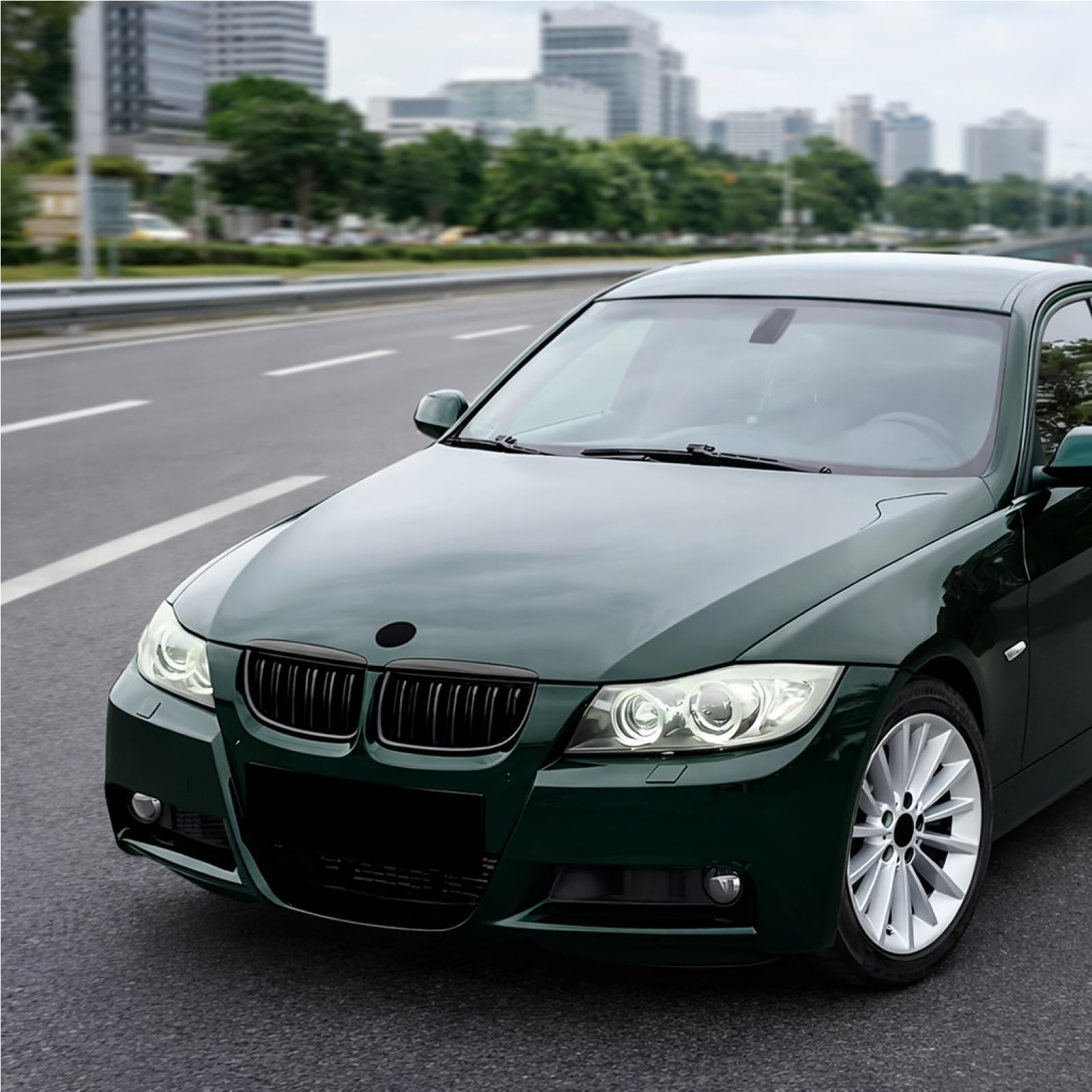 E90 E91 Rejilla Parrilla Delantera Frontal Abs Negro Brillante Doble Barra Para 2005-2008 2005 2006 2007 2008, Rejilla Radiador Parachoques Para (E90 E91 2005-2008)