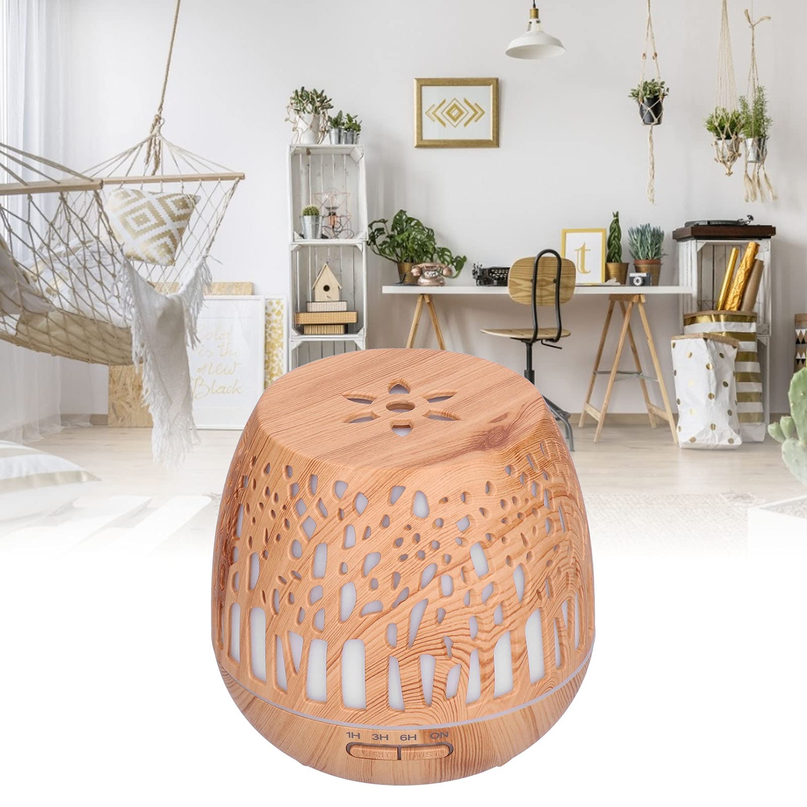 Cocoarm Diffuseur d'arômes 400 ML, Humidificateur PP ABS, Diffuseur d'huiles Essentielles à Grains de Bois, Minuterie de 8 Heures et Lumière 7 Couleurs, Prise USB à Faible Bruit pour Chambre à