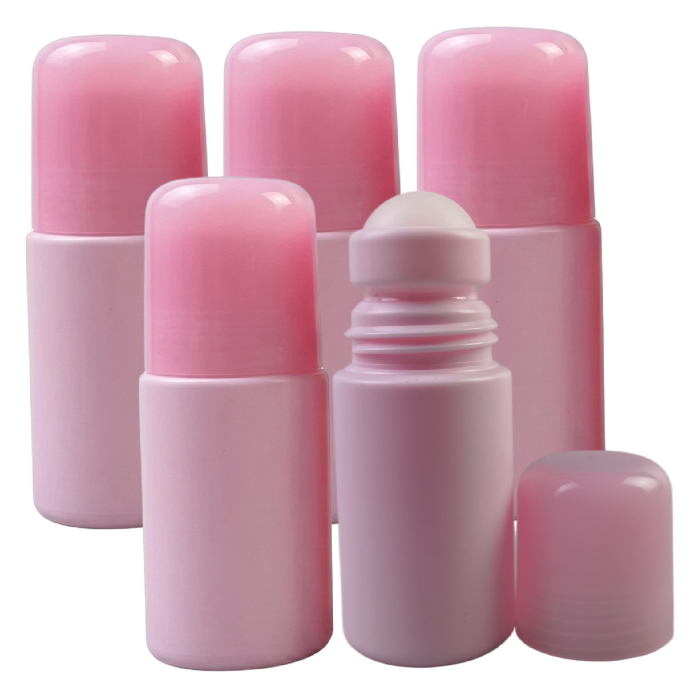 Bemonew Rose Quartz Roller Ball, 5 Pack 50ml Rose Quartz Roller Ball Applicators, Refillable Leak-proof Pe Bottles