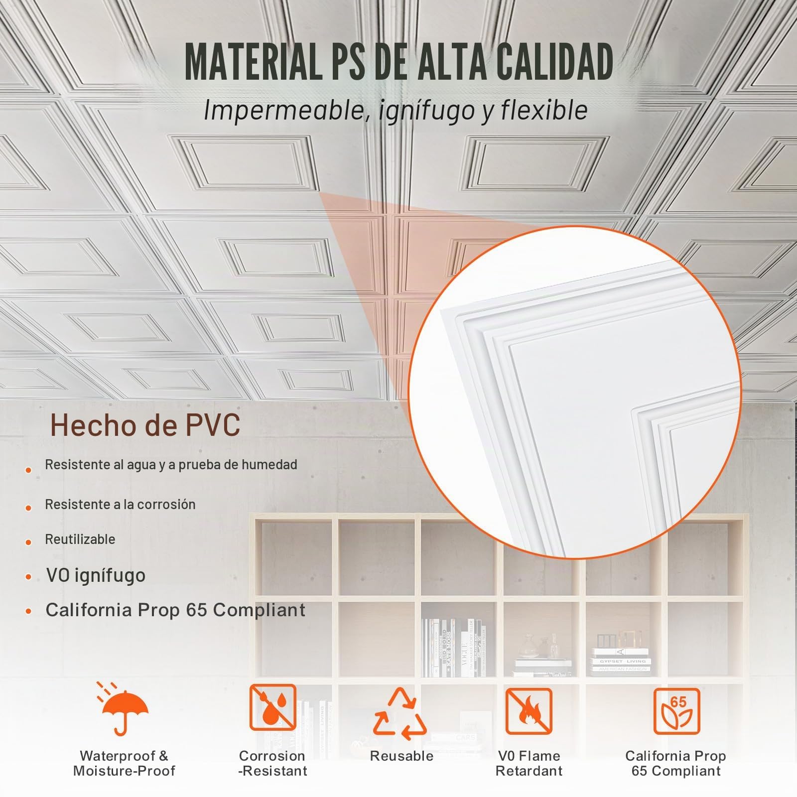 VEVOR Paneles para Techo Suspendido, Paquete de 12, Láminas de PVC de Primera Calidad, Fácil Instalación/Corte, Plástico, para Decoración del Hogar/Oficina, Diseño Geométrico Blanco, 605 x 605 mm