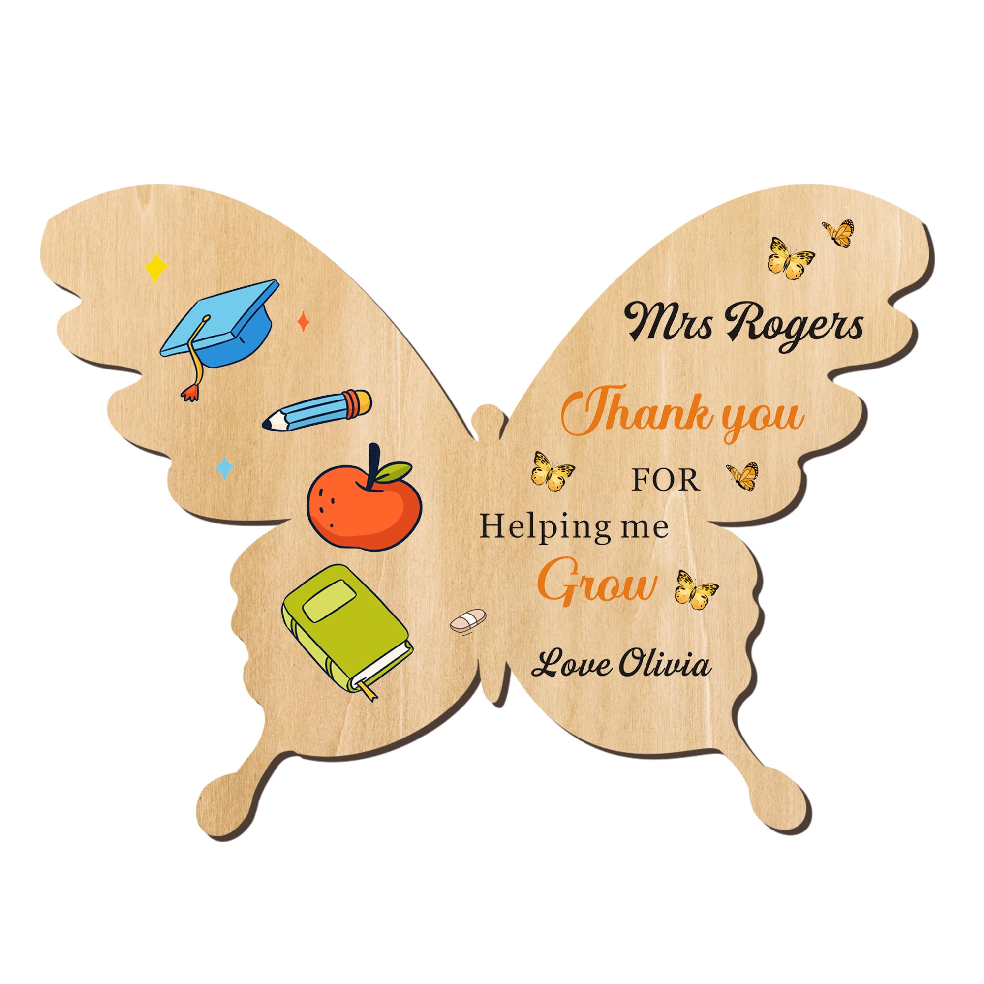 Personalised Wooden Fridge Magnets - Custom Teacher Gifts with Any Name for Women, Men & Tutors (Butterfly, Design 2)