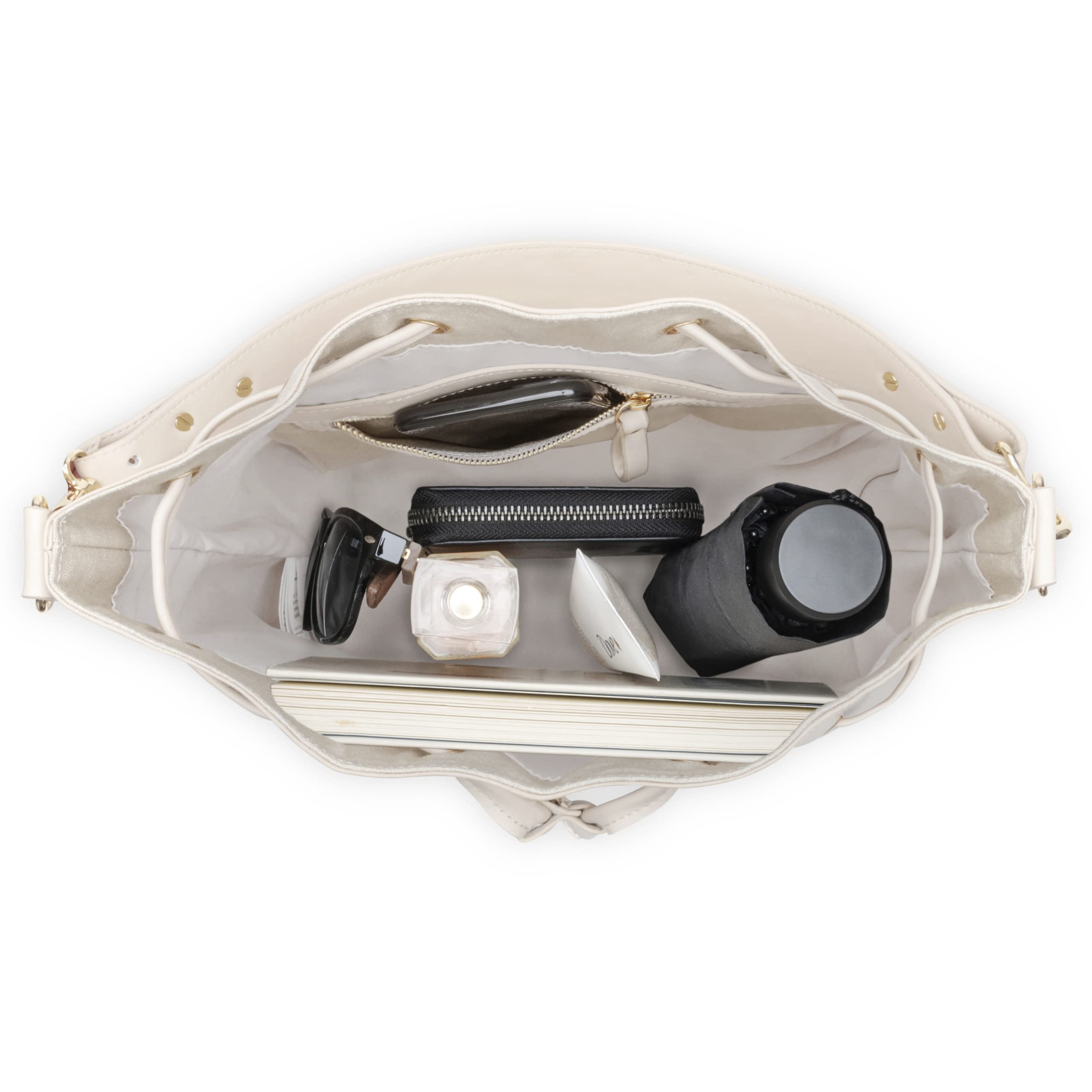 Expatrié Beuteltasche Damen Beige - Sarah Medium - Handtasche aus Veganem PU Leder - Umhängetasche für City, Business, Freizeit - Schlicht & Stylisch