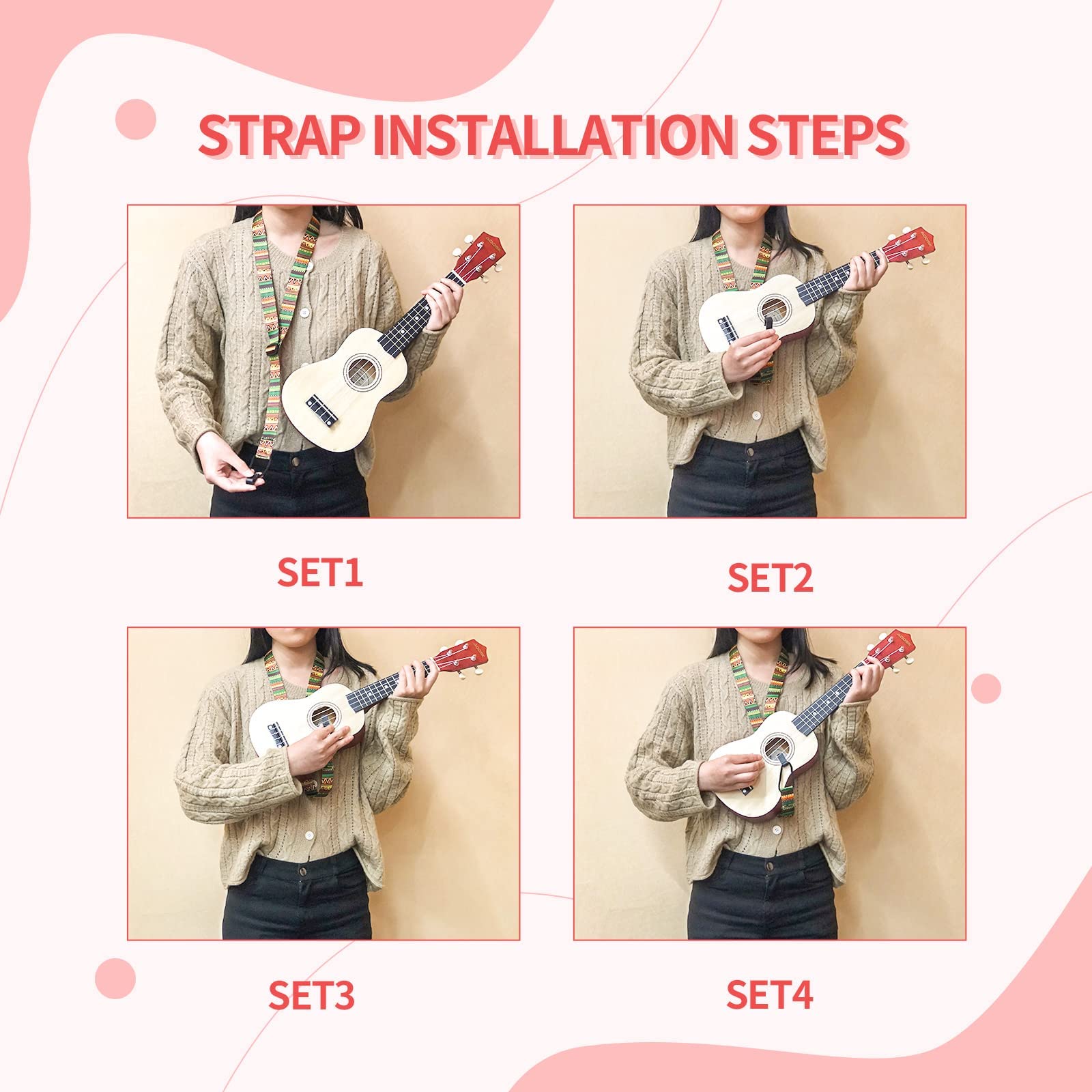 AODSK Juego de ukelele soprano para principiantes, ukelele hawaiano de 21 pulgadas para niños y adultos con bolsa de concierto, cuerdas, kit todo en uno (ukelele sapele de 21 pulgadas) (natural)