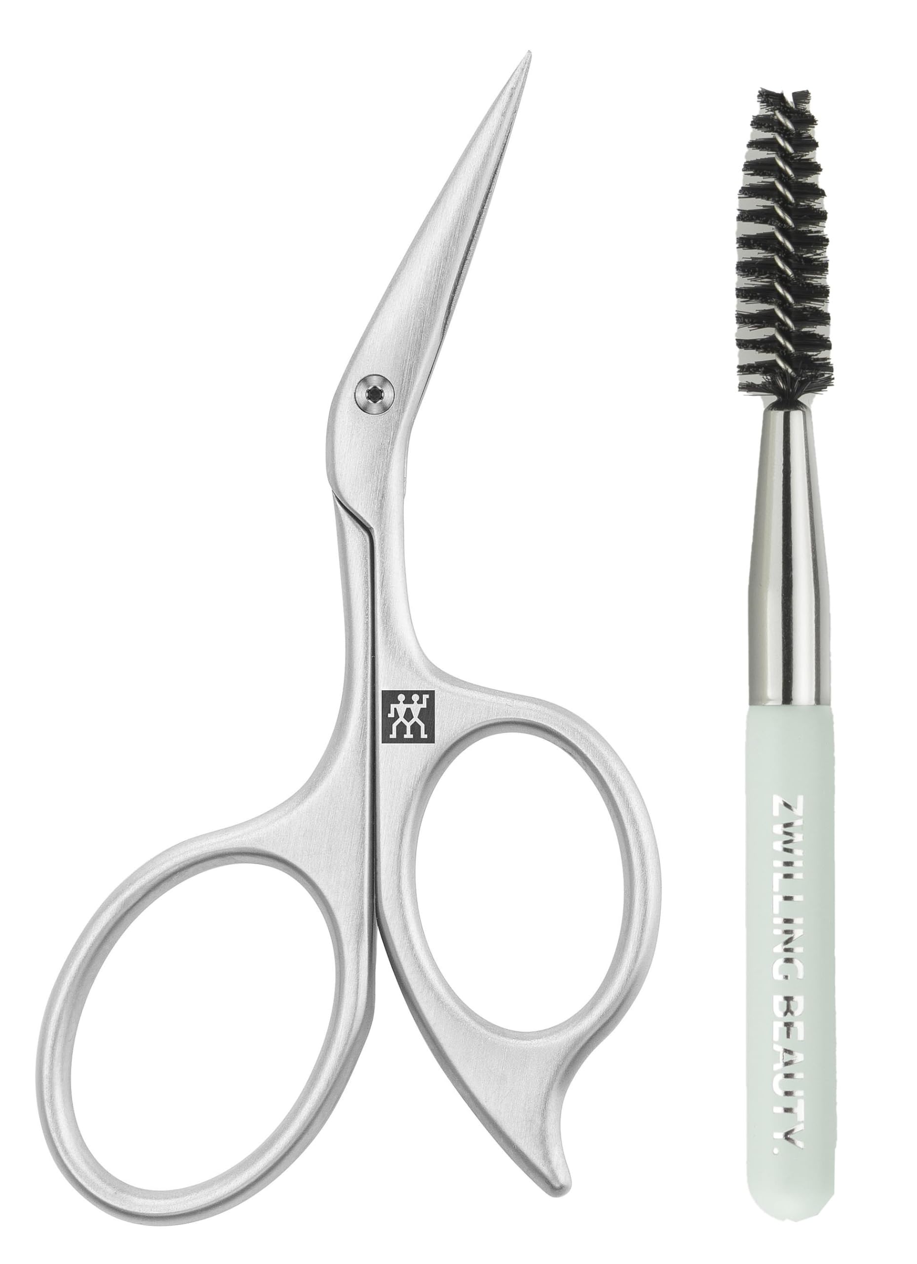 ZWILLING Augenbrauenschere (Mit abgewinkeltem Scherendesign und Hauchdünne Klingen mit Augenbrauenbürste), Premium, Silber