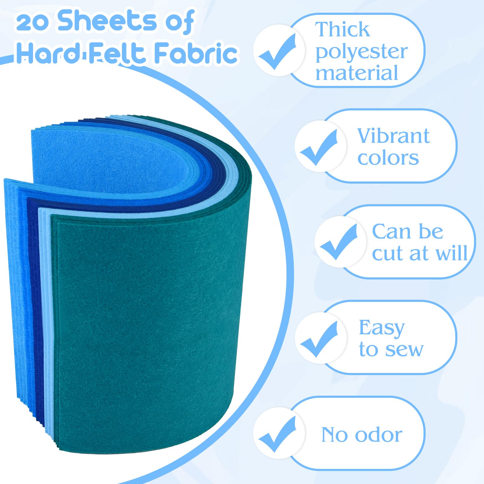 NEBURORA 2mm Thick Felt Sheets for Crafts 20 Pcs Stiff Felt for Crafts Blue Felt Fabric Sheets Patchwork Sewing Craft Supplies (Blue Series) - Image 3