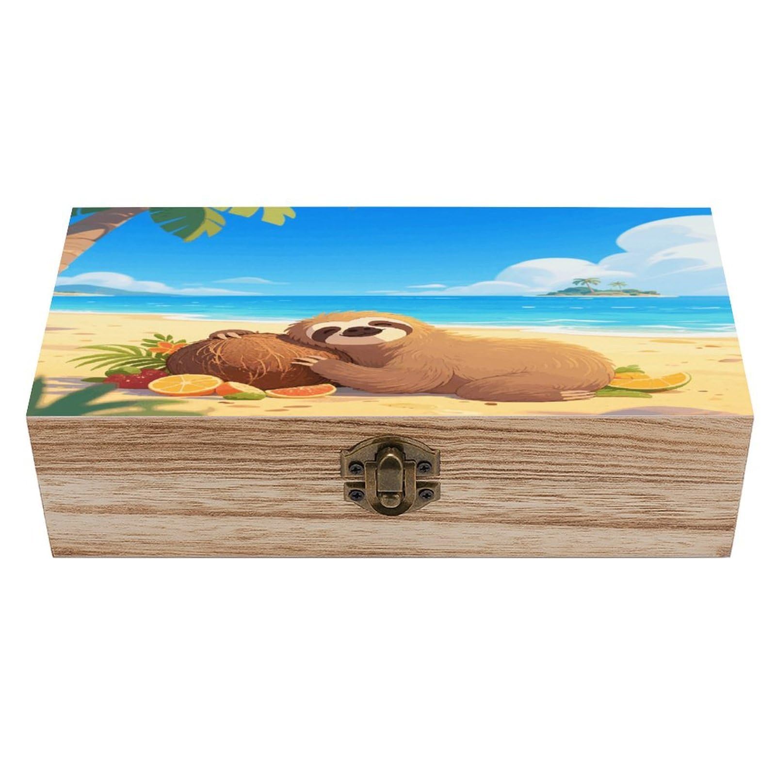 VstaDank Lazy Sloth Wooden Storage Box Vintage Style Wooden Storage Case with A Hinged Lid Memory Treasure Boxes Decorative Jewelny Photos for Organizer 7.9 * 3.7 * 2.3 Inch
