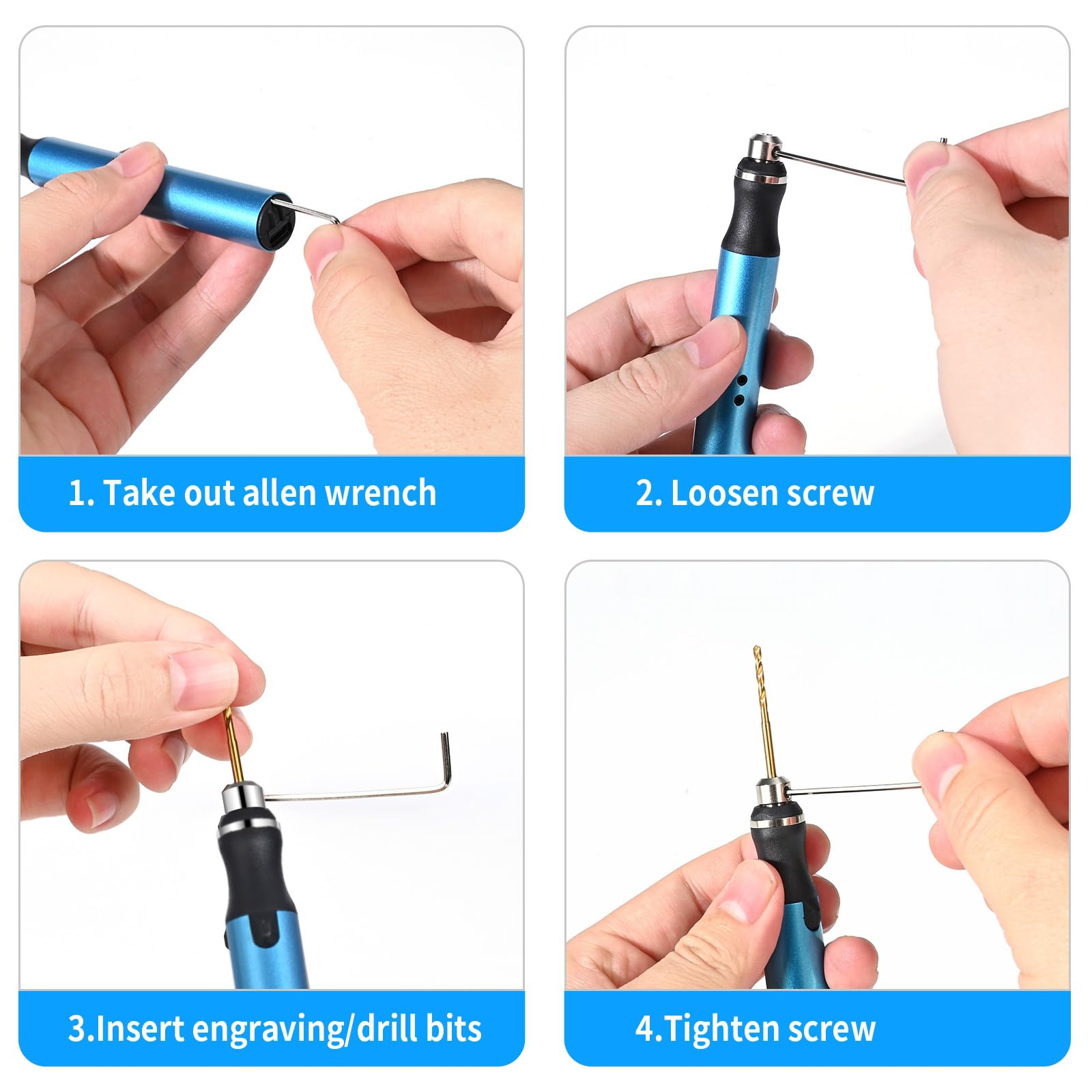 Perceuse électrique 3 vitesses rechargeable - 10 forets - Modélisme, bois, résine, bijoux - Circuit imprimé plastique - Bleu