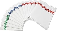 Aunti Em's Kitchen 13-Pack Super Absorbent Cotton Dish Towels - Red Green Blue Stripes, Zero-Lint, Ideal for Kitchen & Embroidery 25.5x15.5"