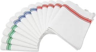Aunti Em's Kitchen 13-Pack Super Absorbent Cotton Dish Towels - Red Green Blue Stripes, Zero-Lint, Ideal for Kitchen & Embroidery 25.5x15.5"
