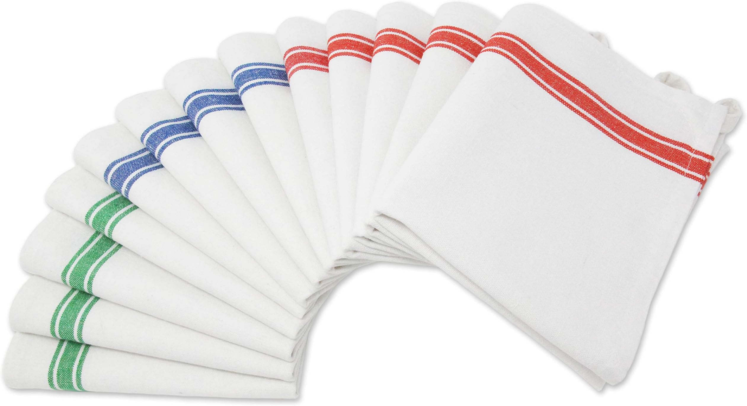 Aunti Em's Kitchen Dish Towels Set (13 Pack) for Kitchen Decor Super Absorbent 100% Natural Cotton Zero-Lint - 25.5 x 15.5 Inch (13-Pack Red, Green & Blue Stripes)