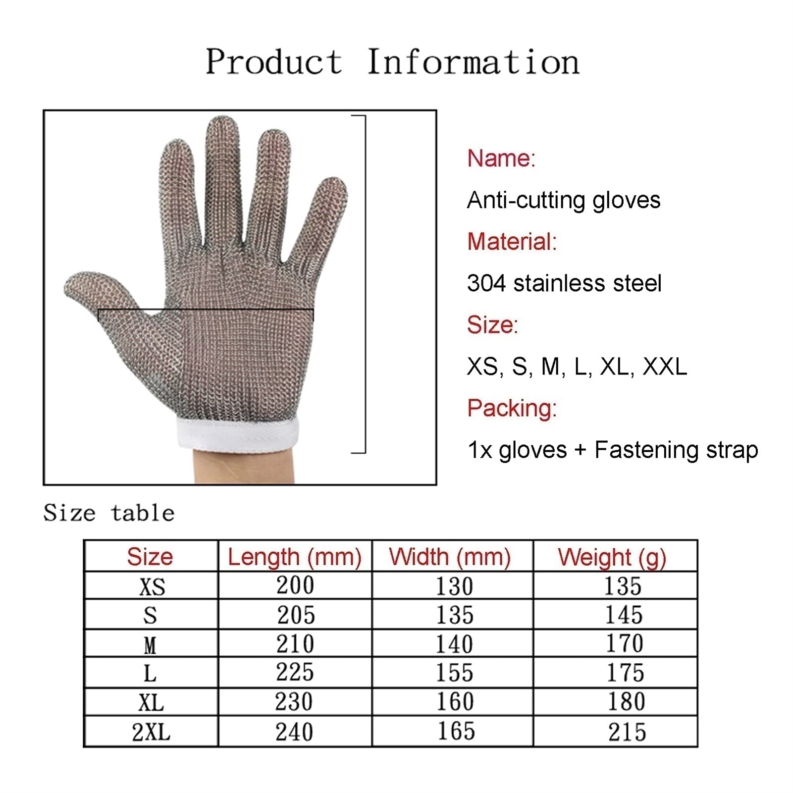 Gartenhandschuhe Sicherheit Arbeitshandschuhe, Schnittfeste Handschuhe, Grade 9 Schutzlebensmittelqualität Handschuhe, Metall Edelstahl, Für Linke Und Rechte Hände Geeignet (Size : XS)