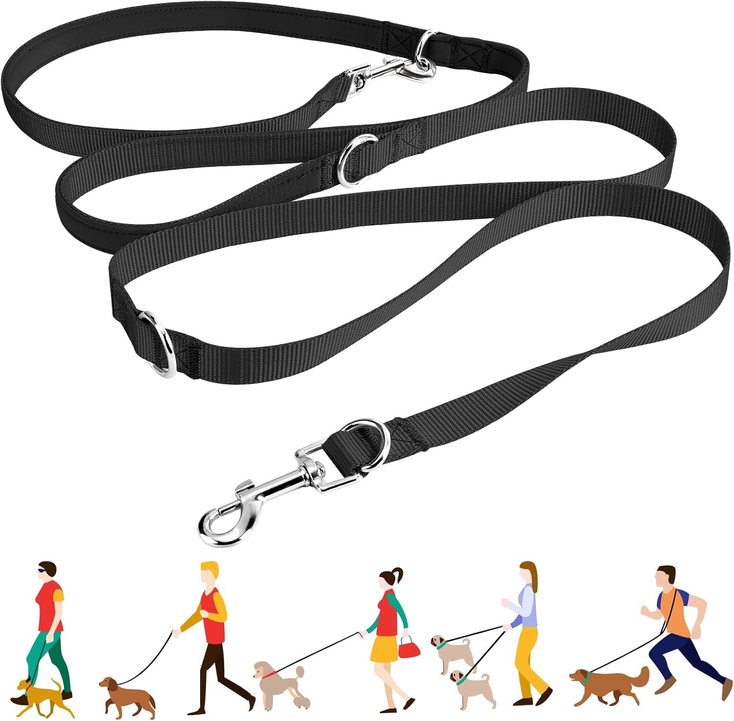 Correa para perro Oneisall, manos libres, correa para perro multifuncional, correa de entrenamiento para correr, caminar, correa de nailon ajustable doble para perros pequeños, medianos o grandes