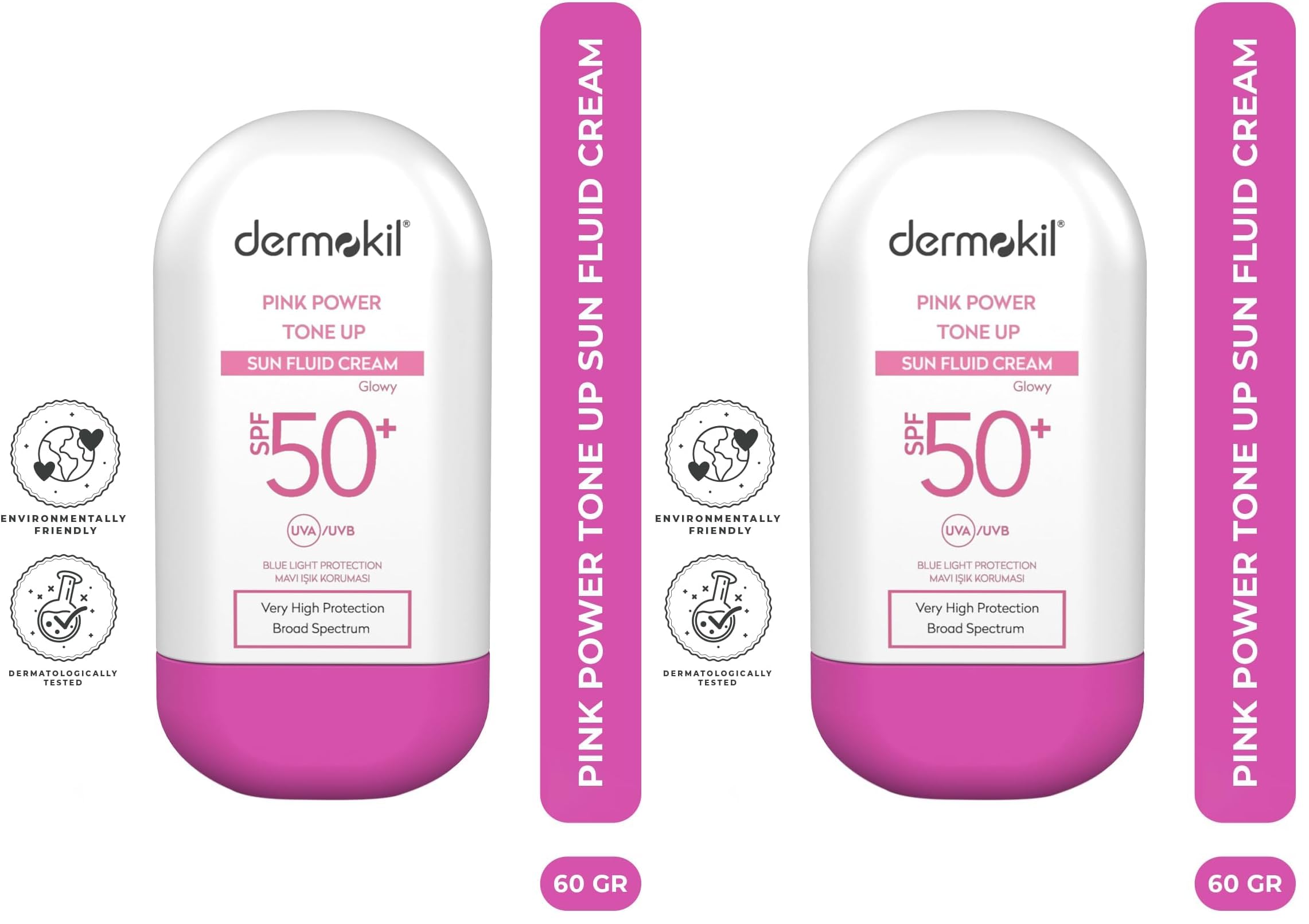 Dermokil Pink Power Tone Up Sun Fluid Cream 50+SPF 60 gr (2 paketi)