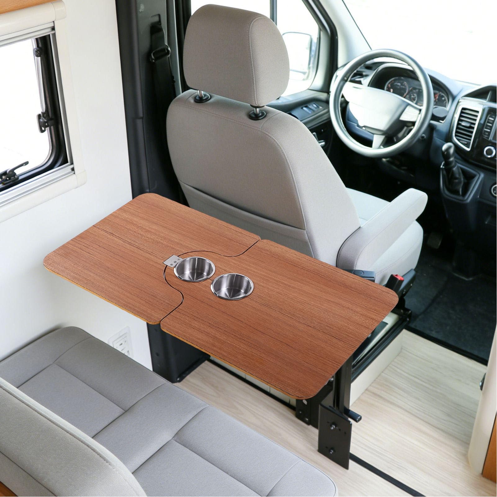 Haofy Piano Tavolo per Barca Pieghevole in Legno Massello 750x395 Mm con 2 Portabicchieri in Acciaio Inossidabile per Lavori di Ristorazione su Yacht per