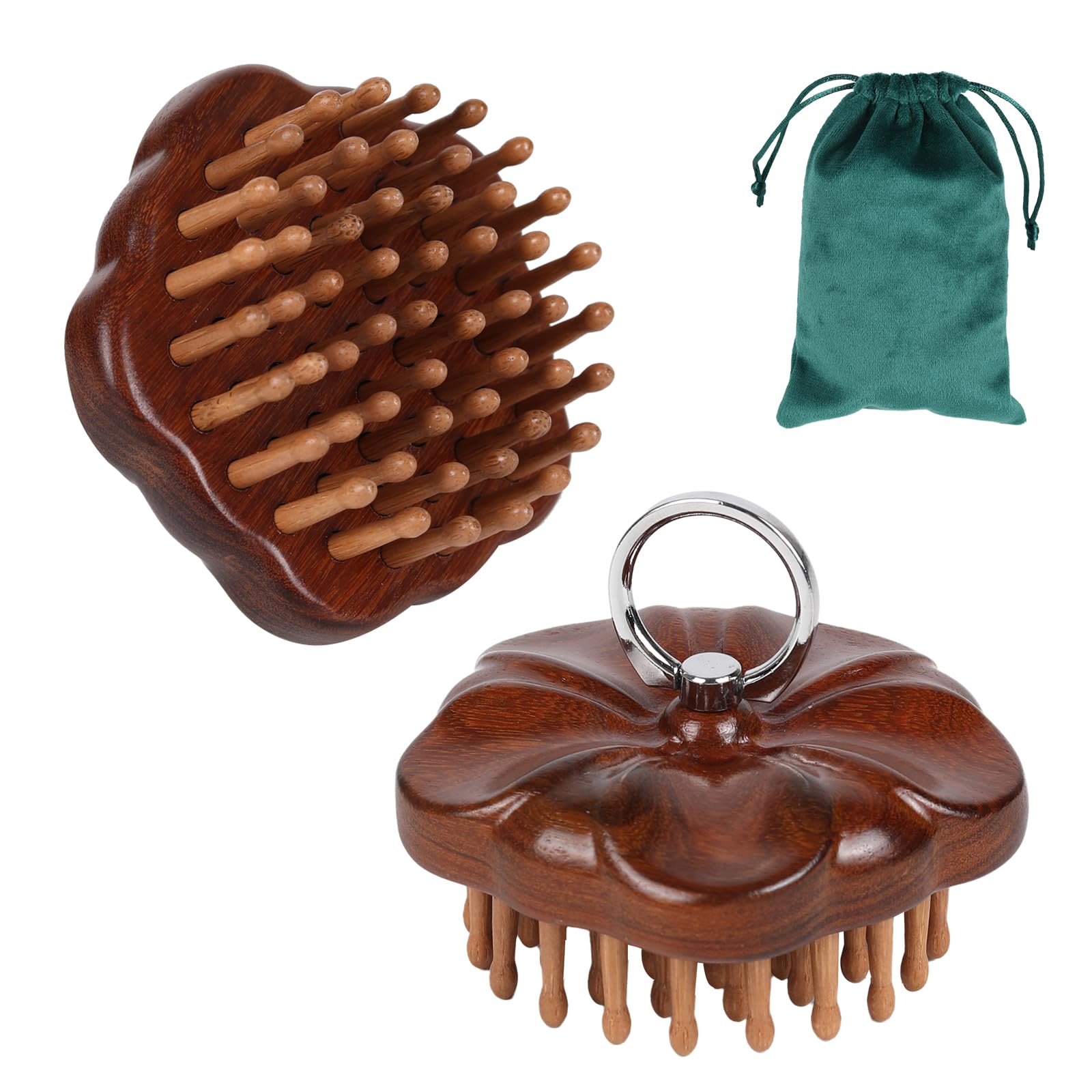 Maji Mama Wooden Massage Massager for Hair Growth,Head Scalp Comb,Manual Body Relax Massage Tool,Hair Brush Massager,Flower Design with Ring (54PCS
