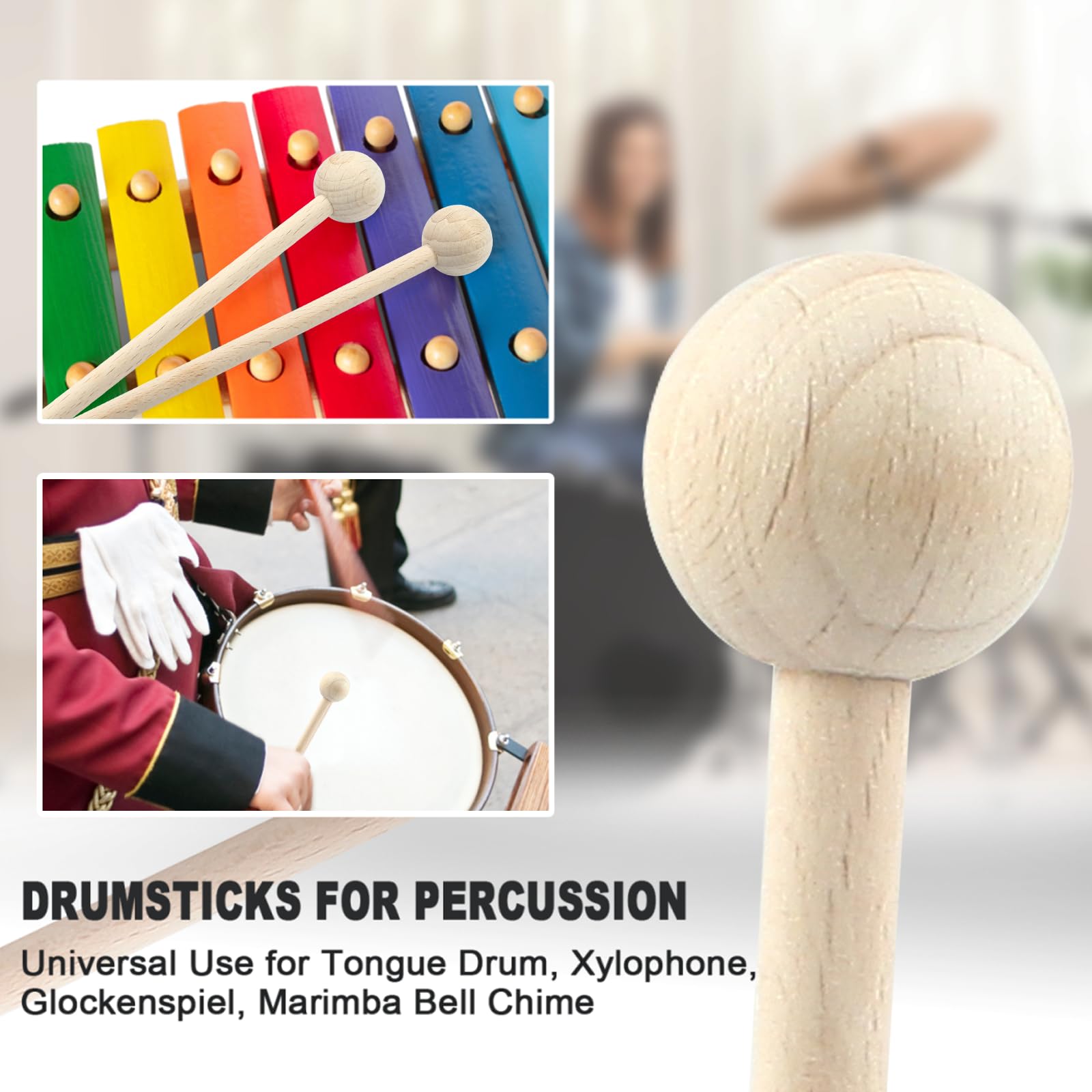 Keepdrum MST04 Schlägel-Paar Für Glockenspiel – 20 Cm Lang, Holzkopf 15 Mm