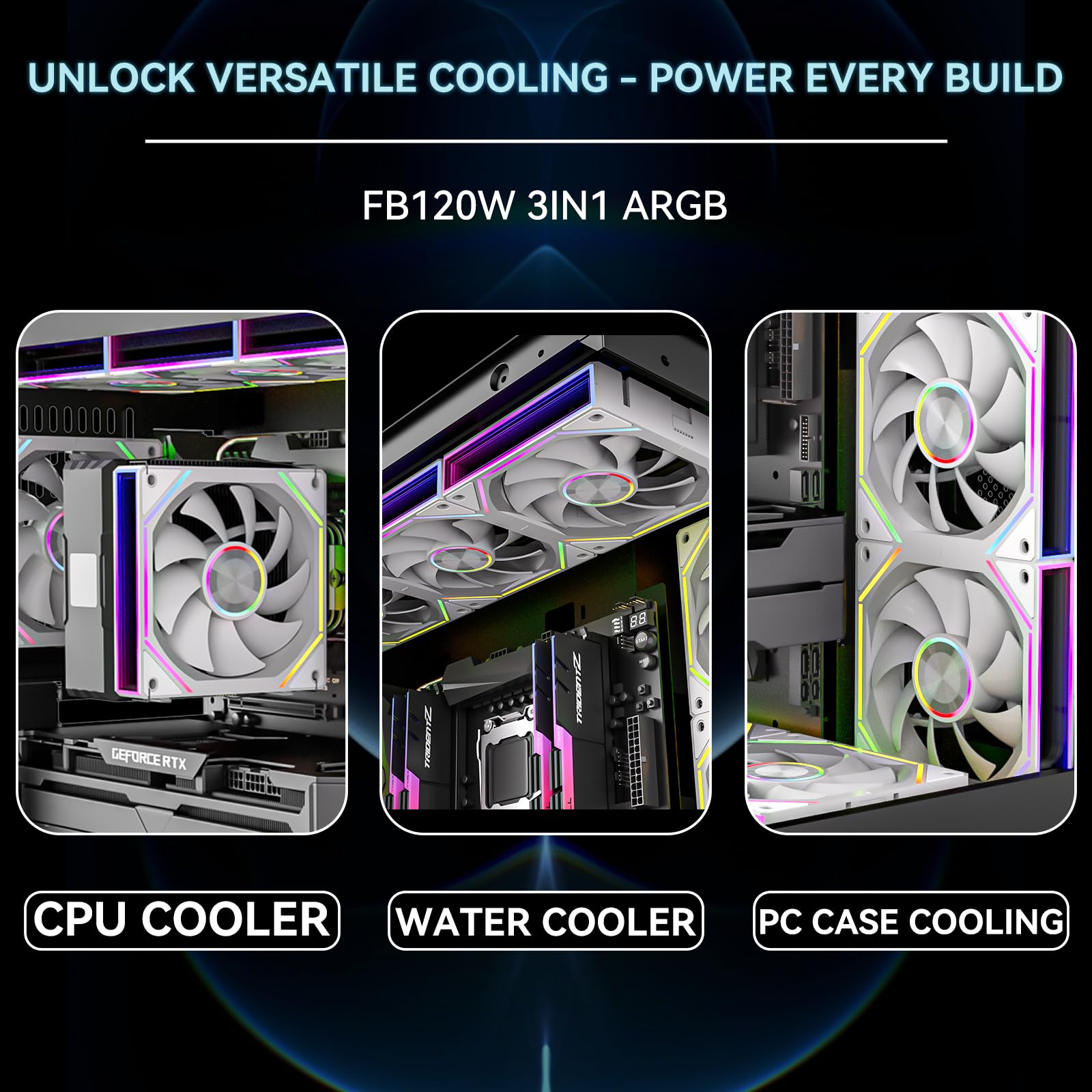 FB120 - Ventole di raffreddamento ARGB PC da 120 mm, design a specchio infinito, colori e telecomando da 16,8 m, controllo della velocità PWM, flusso d'aria elevato, giunzione/catena a