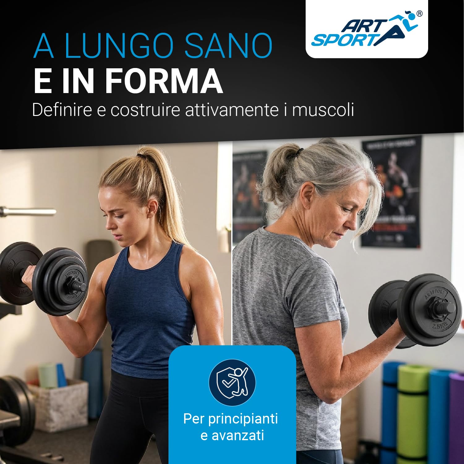 ArtSport Set di manubri da 2 pezzi 20/30 / 40 kg - set di 2 manubri, pesi e 4 serrature a stella