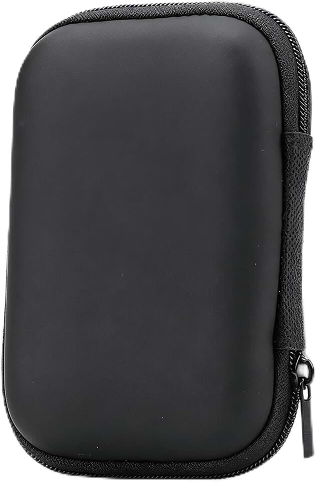 Estojo rígido preto organizador de eletrônicos portátil 11 x 8 x 4 cm, bolsa pequena com zíper para fones de ouvido com cabo de carregador (pacote com 1)