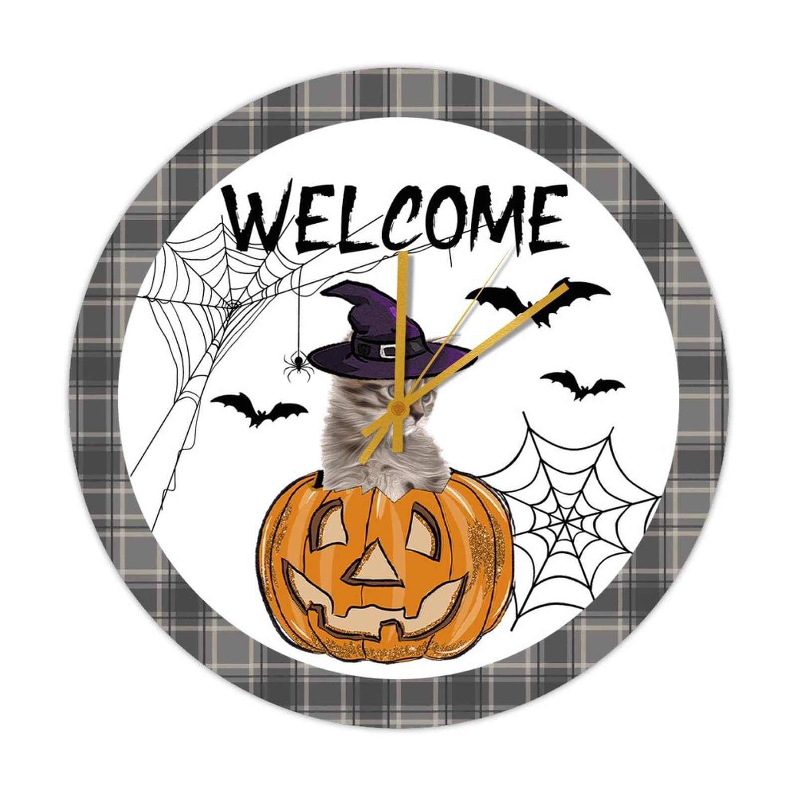 Horloge rétro silencieuse et sans tic-tac Halloween, grand cadran en bois 38 cm
