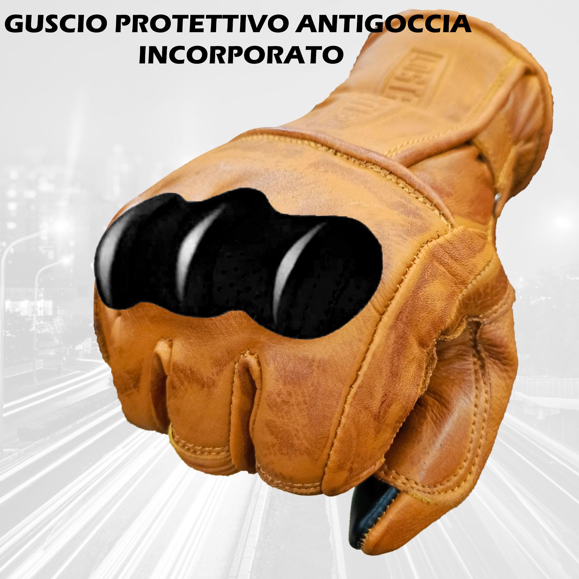 Guanti Moto in Pelle Con Protezioni CAFE RACER Chopper Custom Wax Giallo Touch (XL)