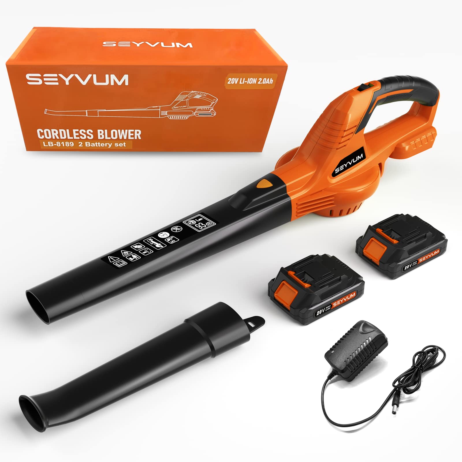 SEYVUM Leaf Blower 320CFM 150MPH 20V Leaf Blower Cordless with 2 X 2.