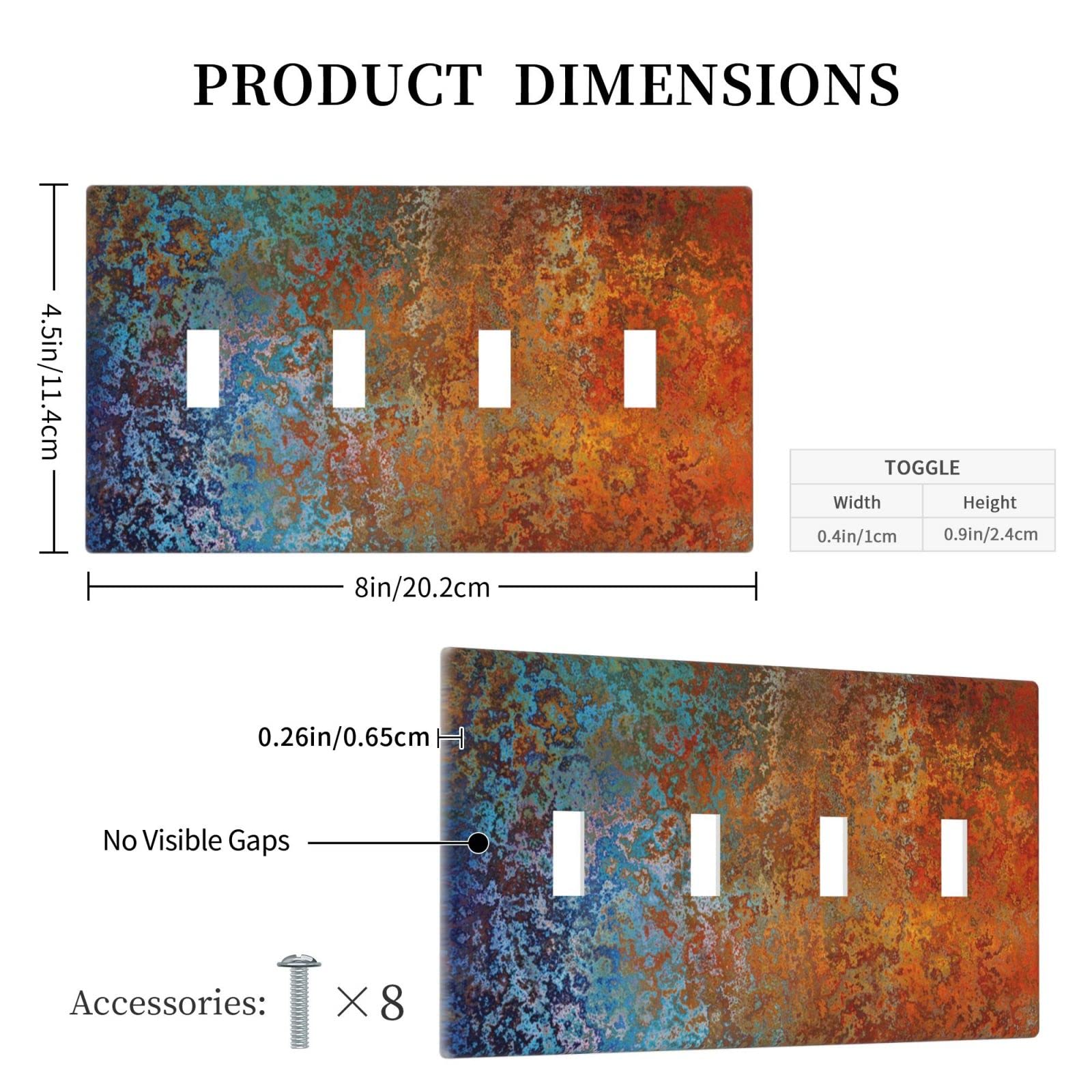 Spshian Vintage Copper Rust 4-Gang Decorative Switch Plate Cover - Celestial Blue Flat Print, Toggle Style For Kitchen, Bathroom, Bedroom