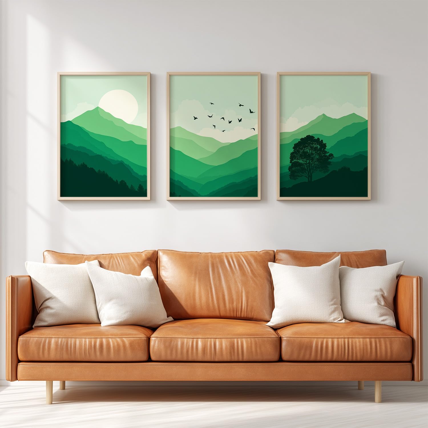 Cuadro decorativo decorativo de pared natural, paisaje de 40 x 50 cm cada uno, arte de pared para salón, dormitorio, entrada o oficina, sin marco, decoración póster de pared, verde oliva gradiente