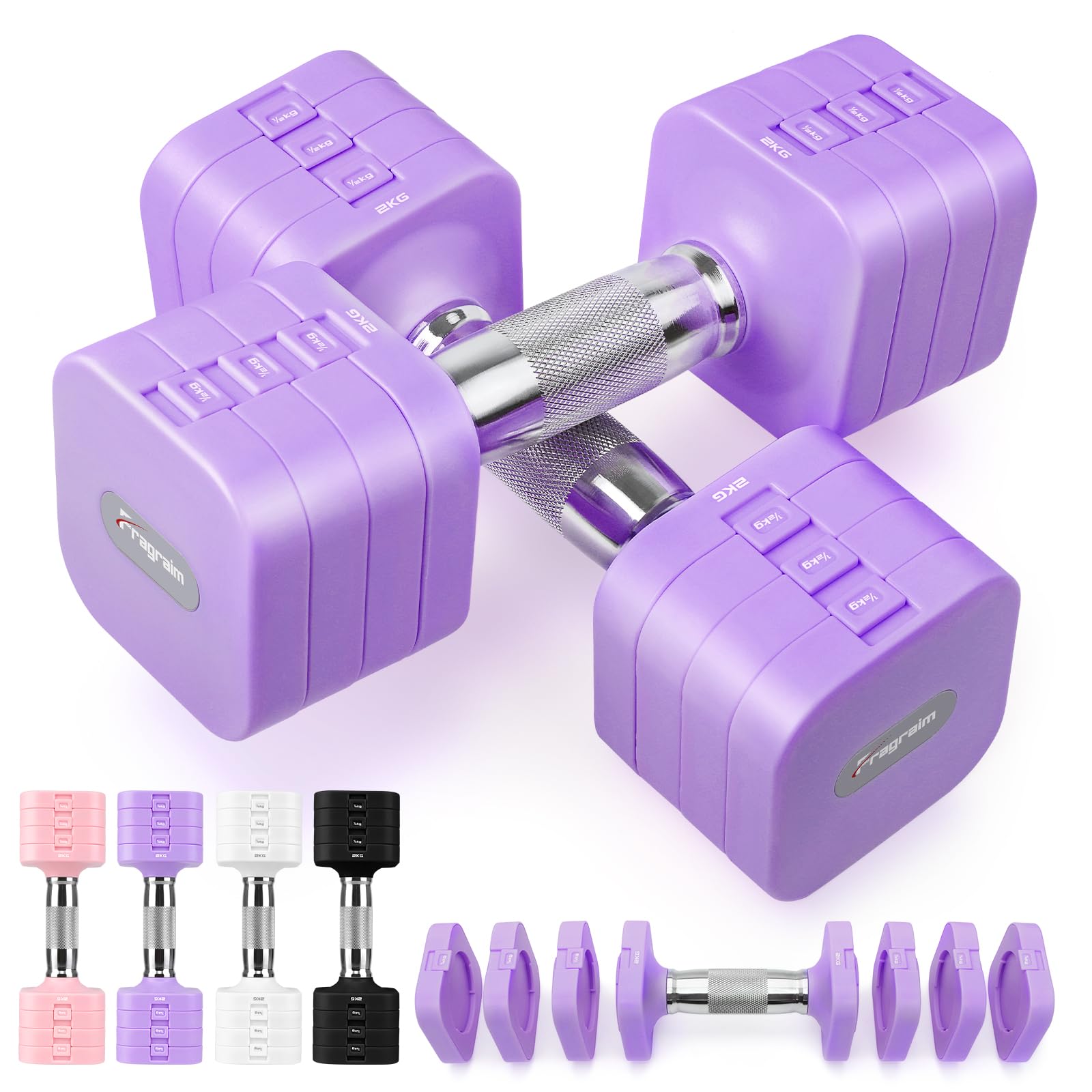 Fragraim 5 KG x 2 Adjustable Dumbbells Set for Women Men Dumbbell Set Adjust Dumbbell Weight Sets for Home Gym Exercise Workout Strength Training Equipments - Purple
