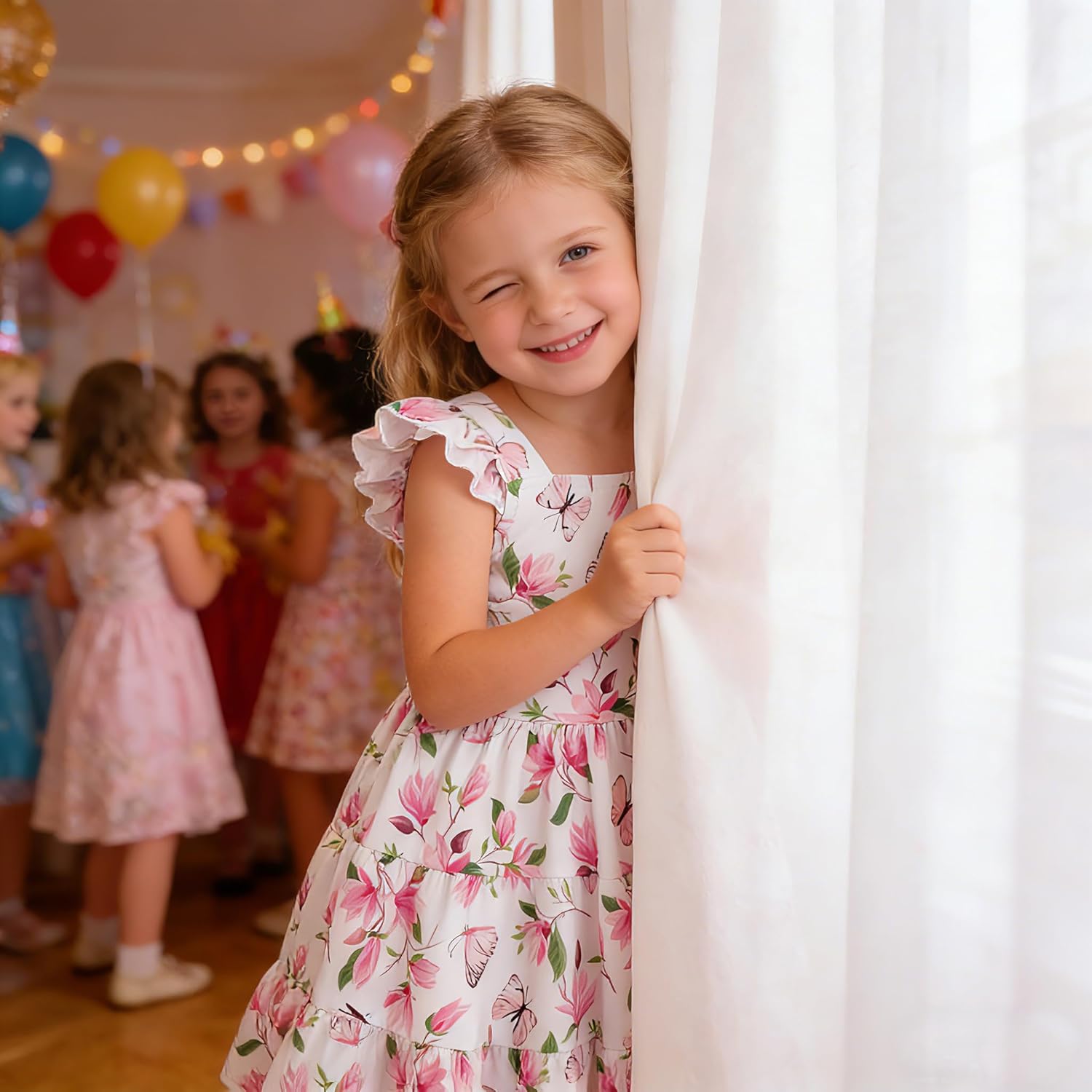 Little Girls Summer Dress - Flutter Sleeve Swing Tiered Sundress Toddler Smocked Dresses Kids Casual Outfits 2T-7T - Image 2