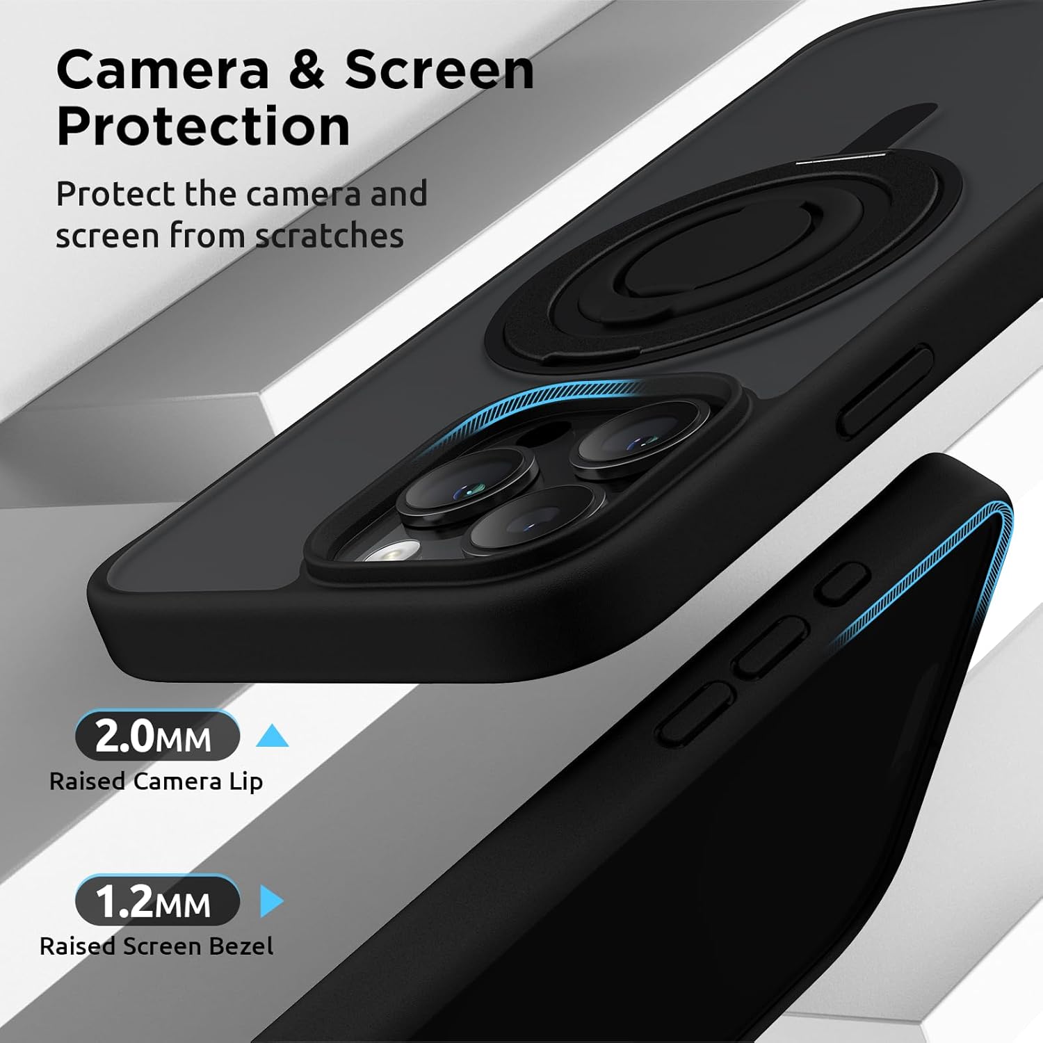 SURPHY 360° Magnetic Stand for iPhone 16 Pro Case with Finger Ring, Compatible with MagSafe, Ring Stand and Finger Ring Phone Case for 16 Pro 6.3 inch 2024, Frosted Black - Image 7