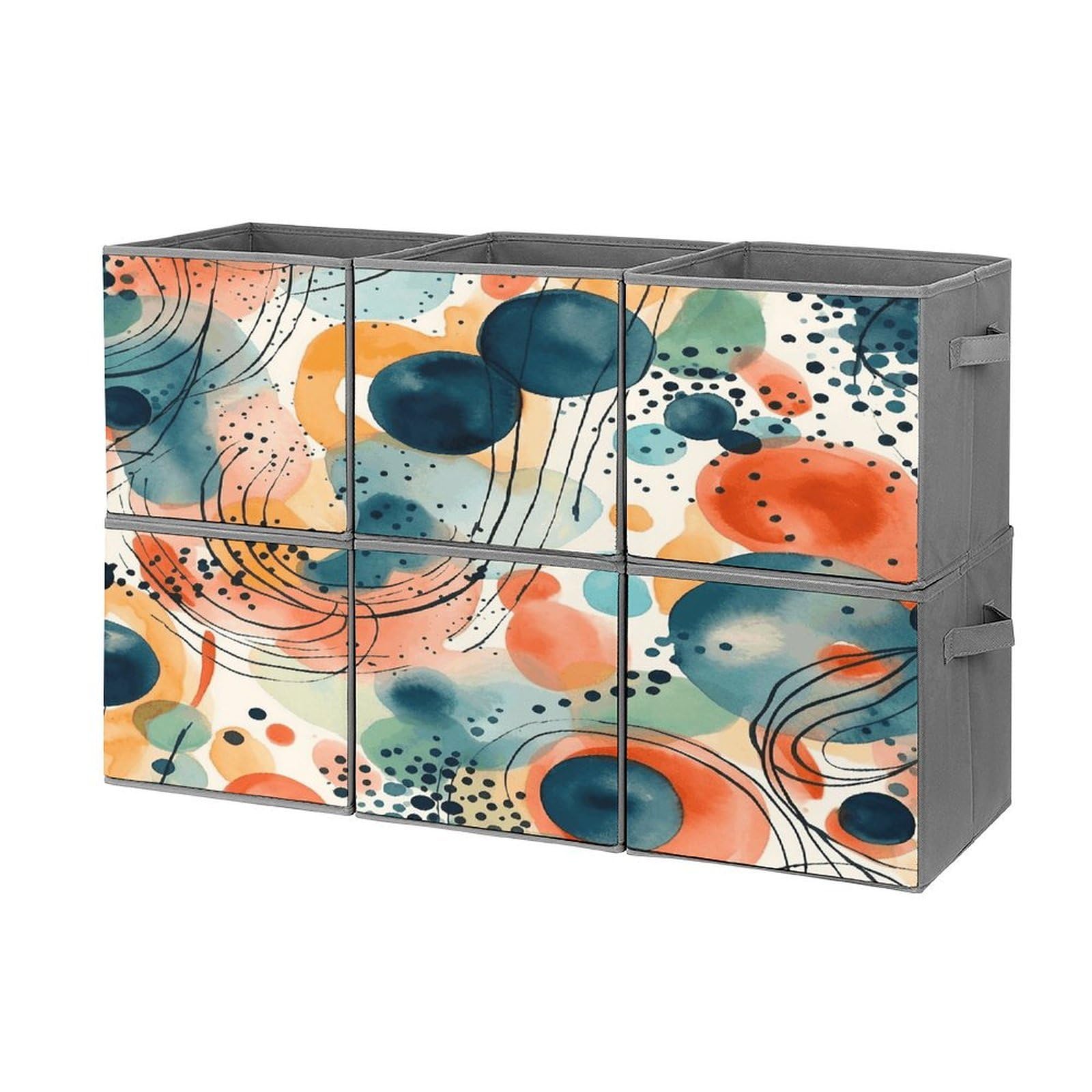 Btcowzrv Style Hand Drawn Pattern Storage Cubes, 6 Pack Oxford Fabric Foldable Collapsible Bins With Handles, Cubby Storage Baskets Boxes For Closet Shelves Office Organization
