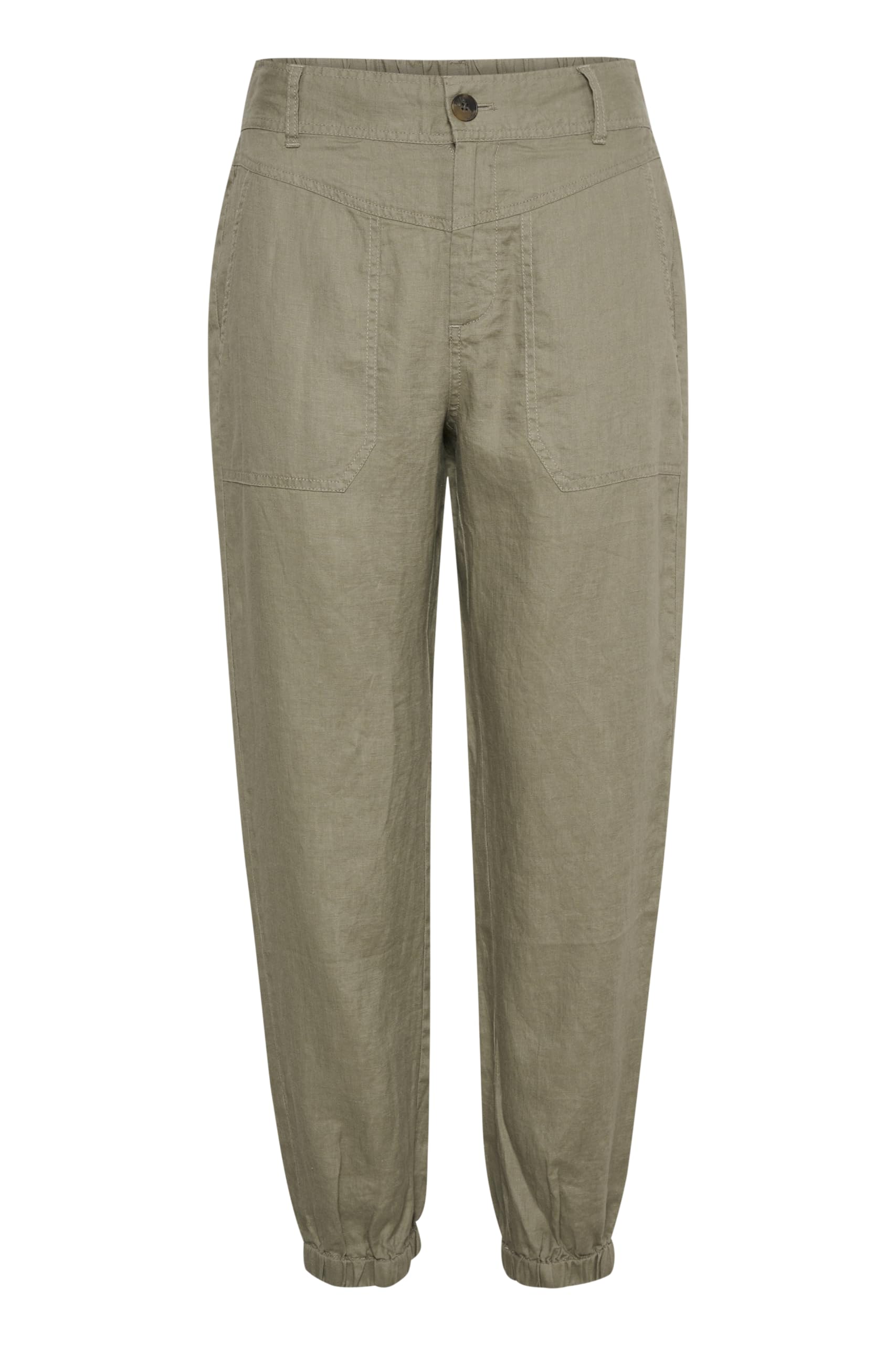 Part Two Women's Green Vetiver Linen Trousers - Slim-Fit Trousers - 2XL - Trousers