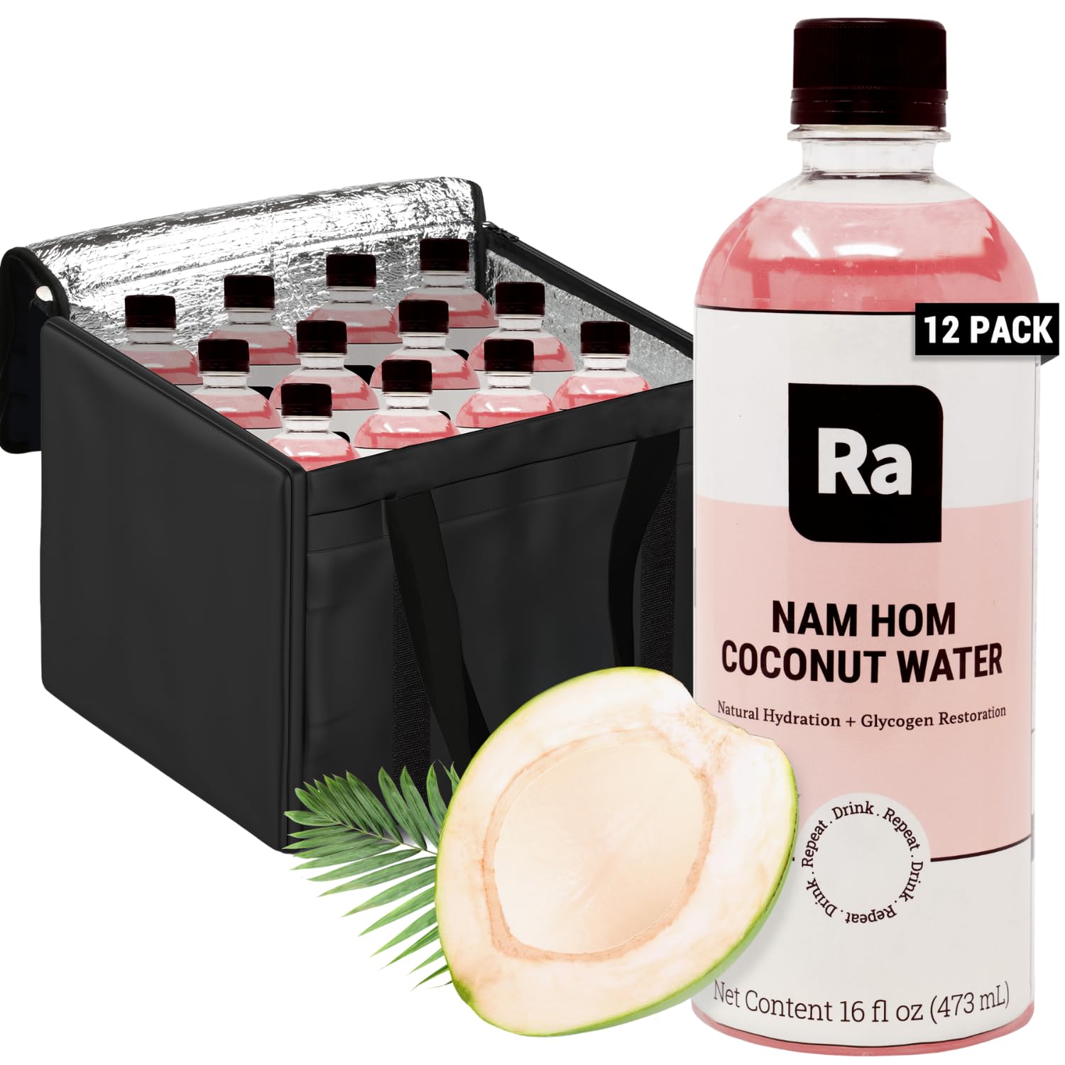 Ra Beverages 100% Coconut Water | USDA Organic Coconut Water | Thai Nam Hom Coconuts | No Added Sugar | Magnesium & Potassium | Electrolytes | Cold Processed for Freshness (16 Fl Oz (Pack of 12))