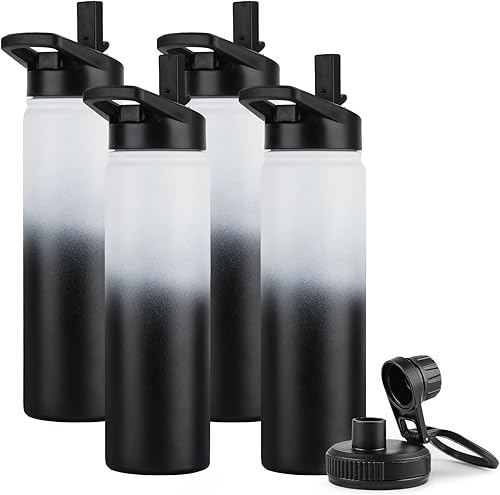 Miniatura 63 de DOMICARE Botella de agua aislada, 22 onzas, botella deportiva reutilizable de acero inoxidable aislada al vacío con tapa de popote y tapa de