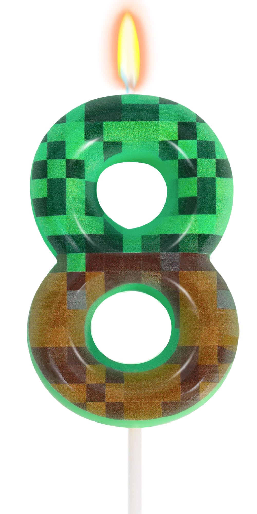 8th Pixel Miner Birthday Candles, Pixels Cake Topper for Boys Girls, TNT Themed Birthday Decorations Party Supplies (Number 8)